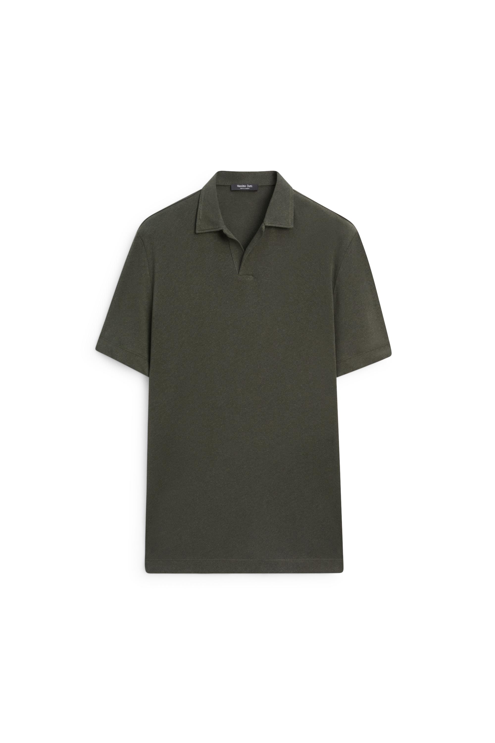 Short sleeve linen cotton polo shirt — DARK GREEN