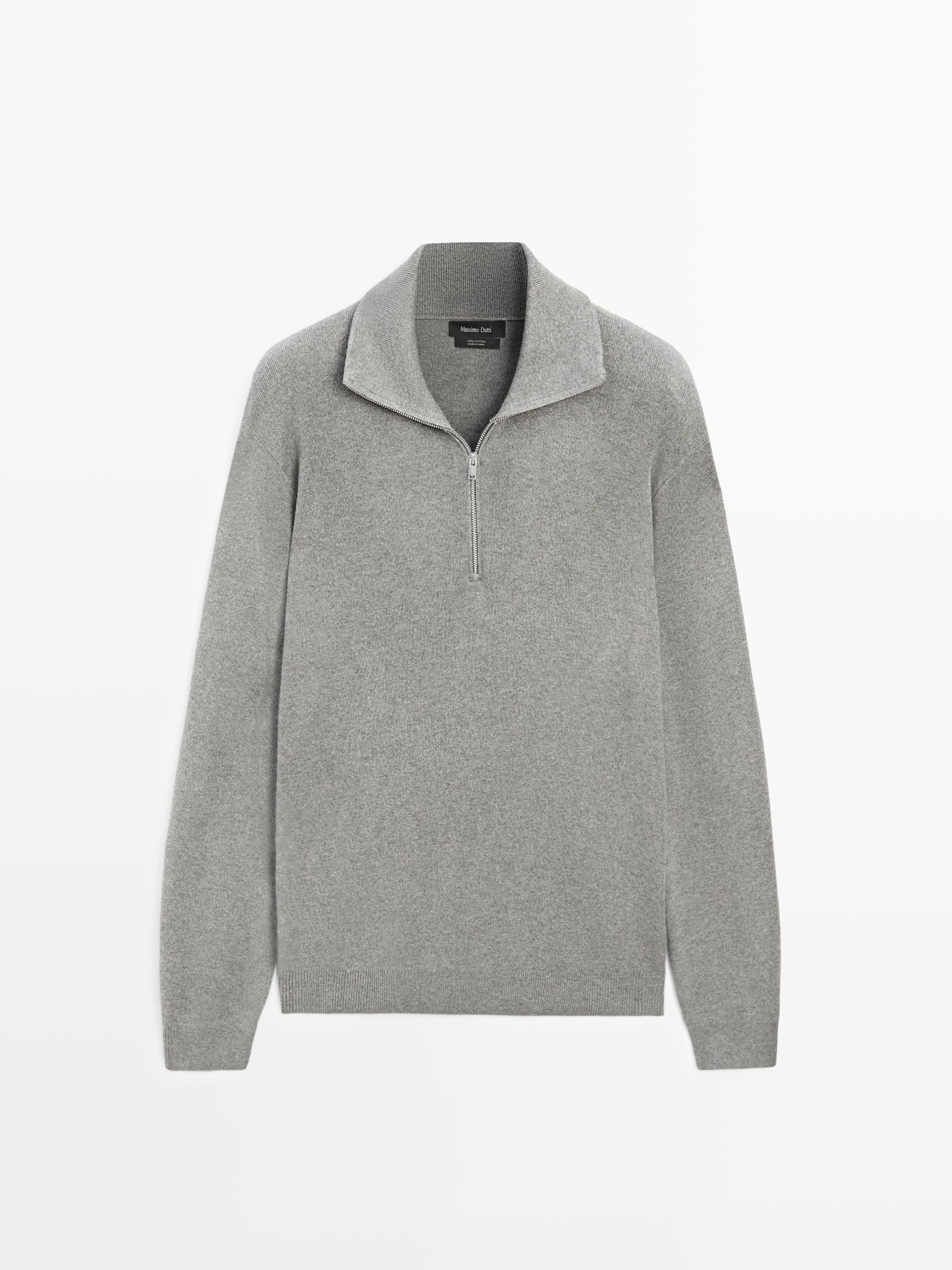 Pull en maille de coton à col camionneur zippé