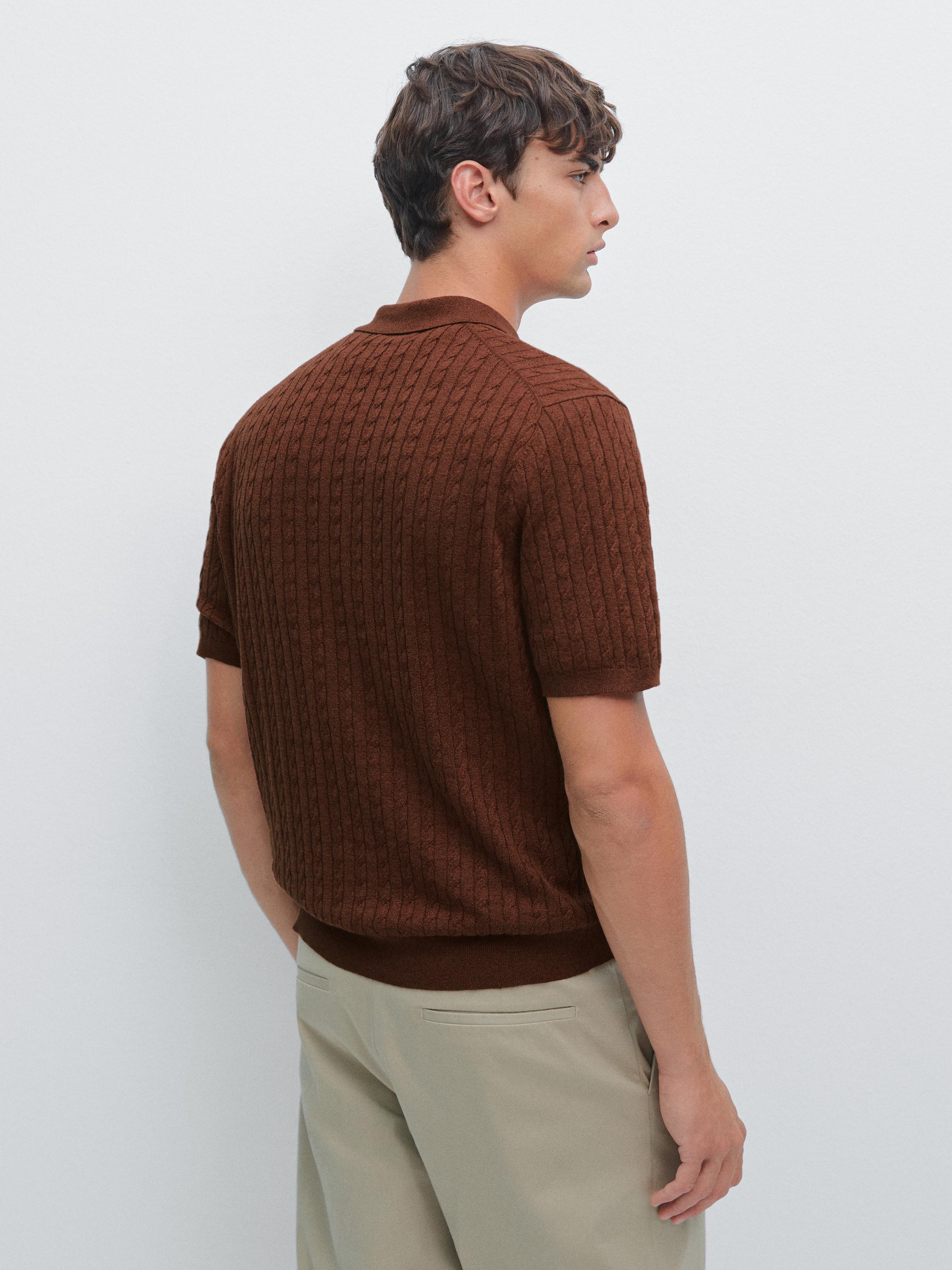 Cable-knit polo shirt