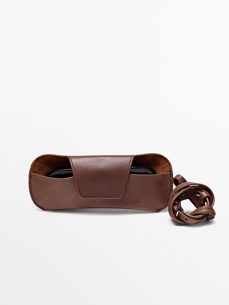 Nappa leather sunglasses case — BROWN