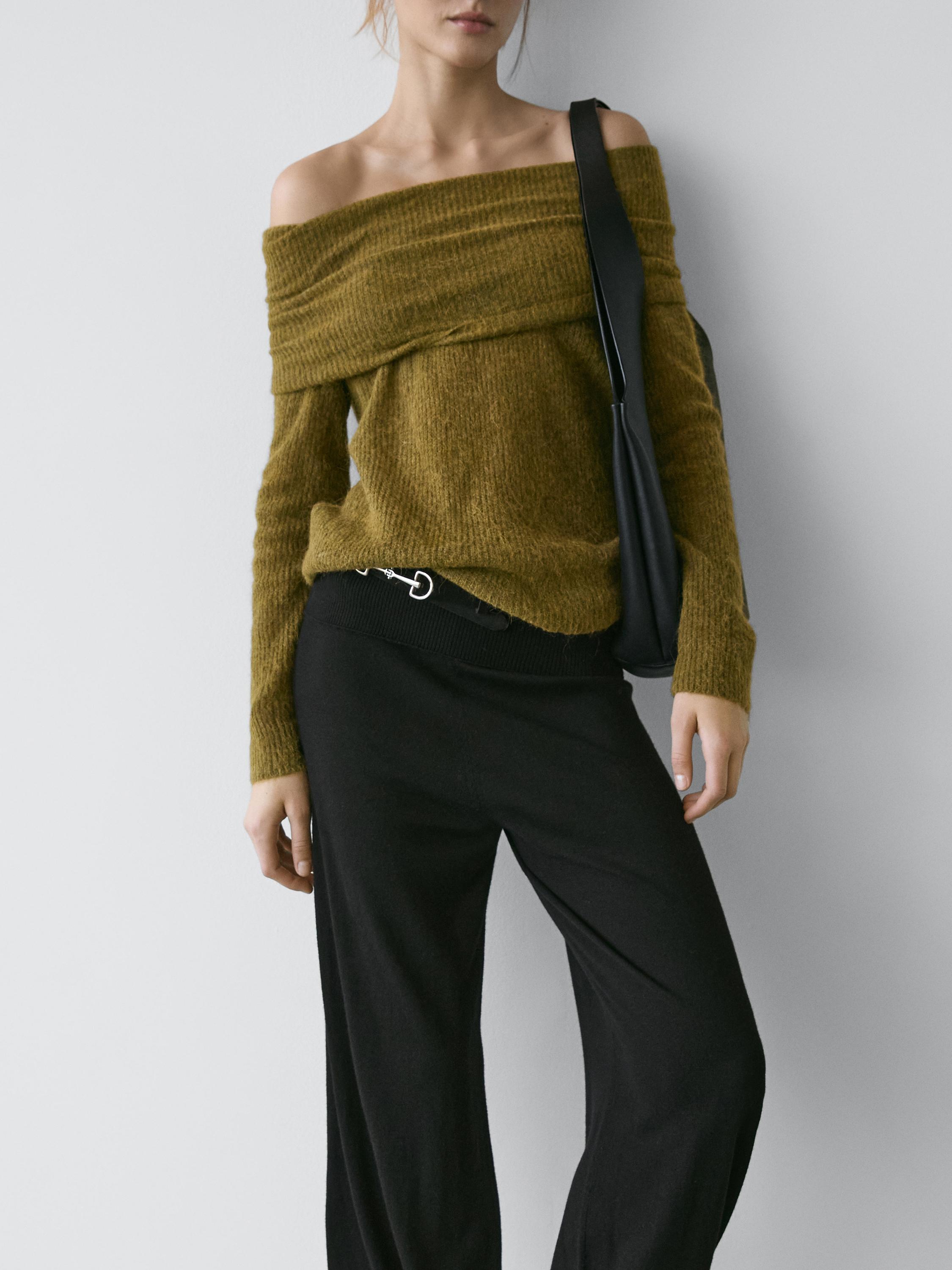 Off-the-shoulder knit sweater