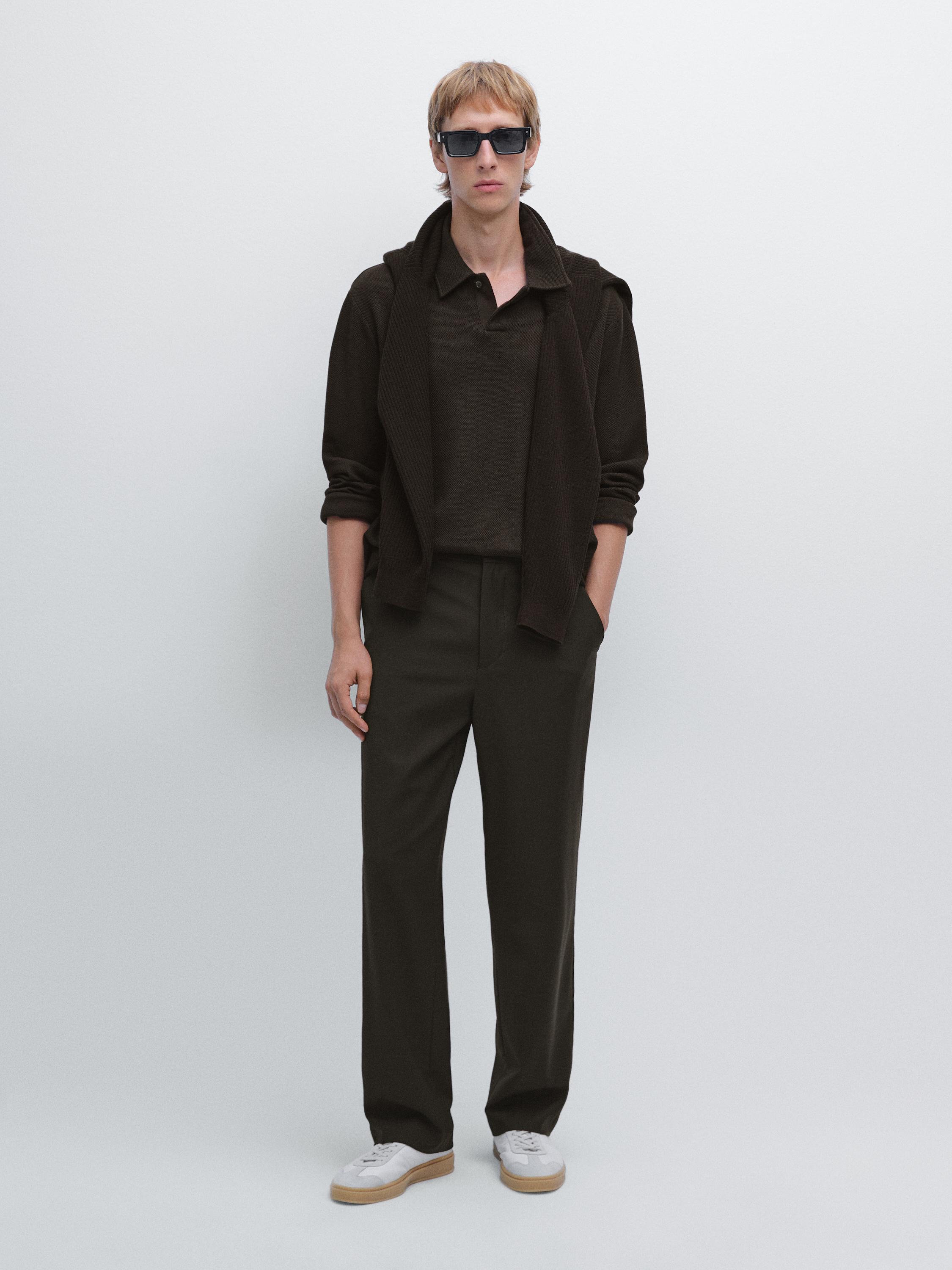 Textured long sleeve polo shirt