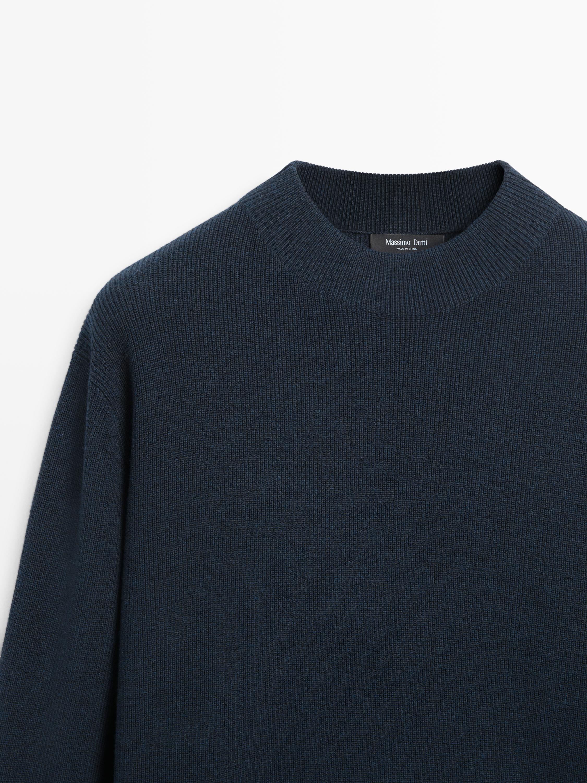 Cotton blend knit sweater with mock turtleneck — NAVY BLUE