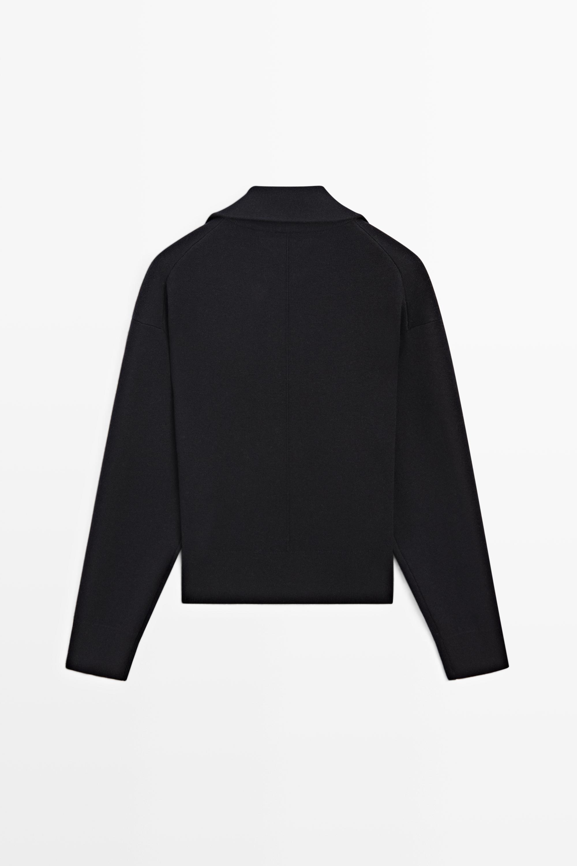 Cotton blend quarter-zip knit polo sweater — NAVY BLUE
