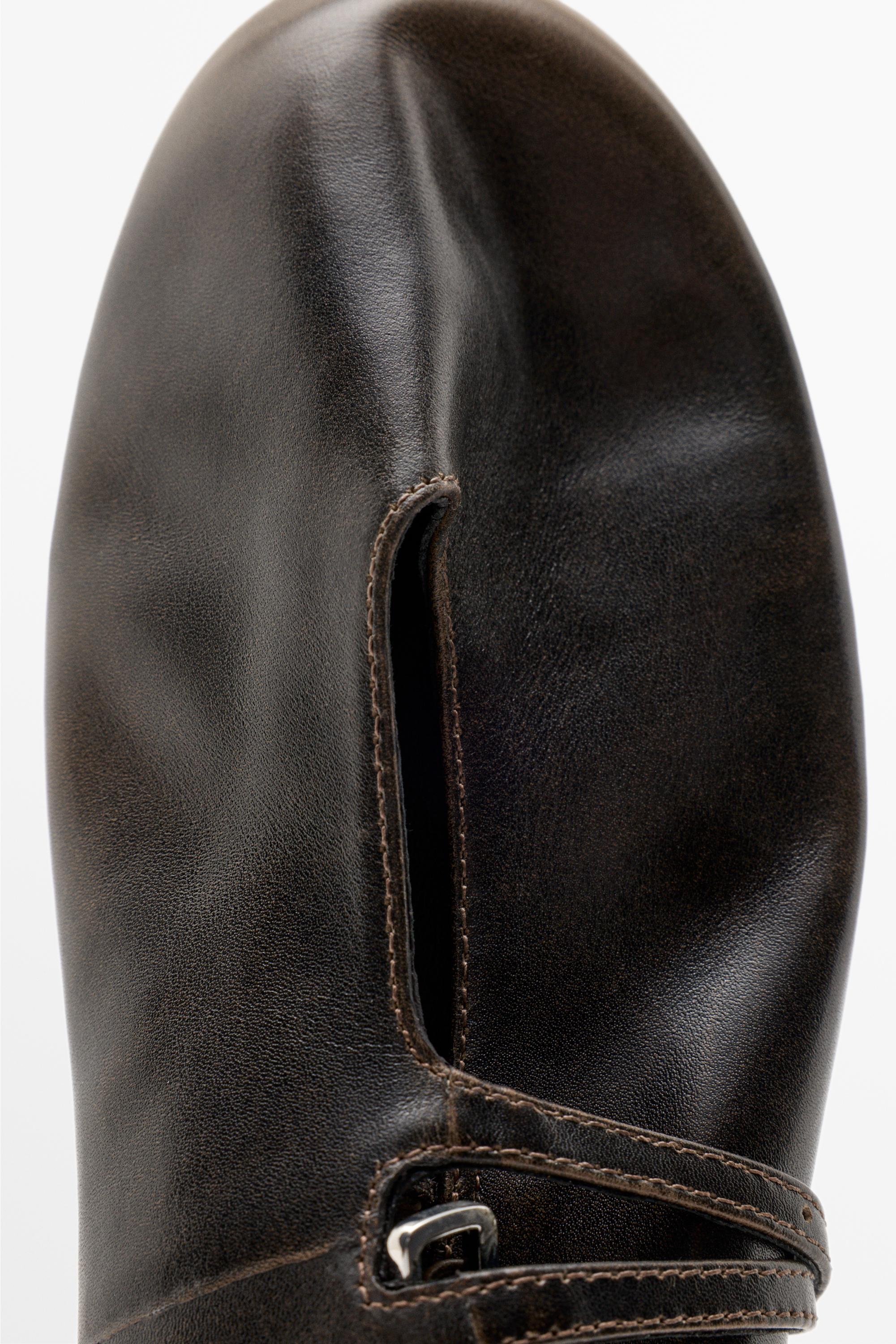 Double-strap leather ballet flat — BROWN