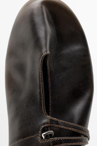 Double-strap leather ballet flat — BROWN 7