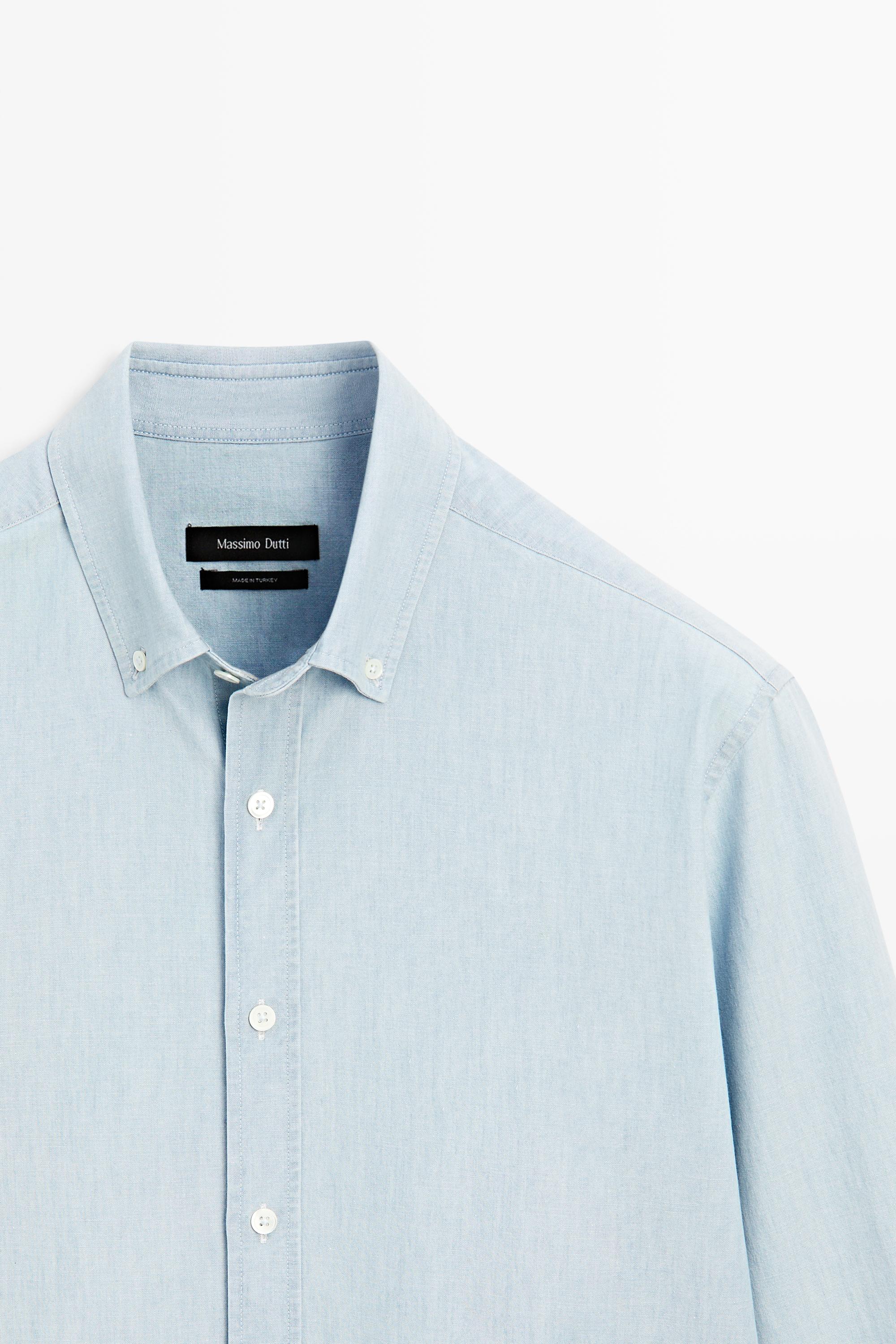 Slim fit 100% cotton denim shirt — SKY BLUE