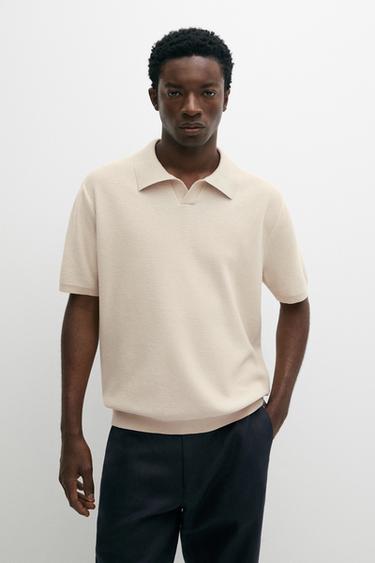 100% cotton contrast knit polo sweater — CREAM 3