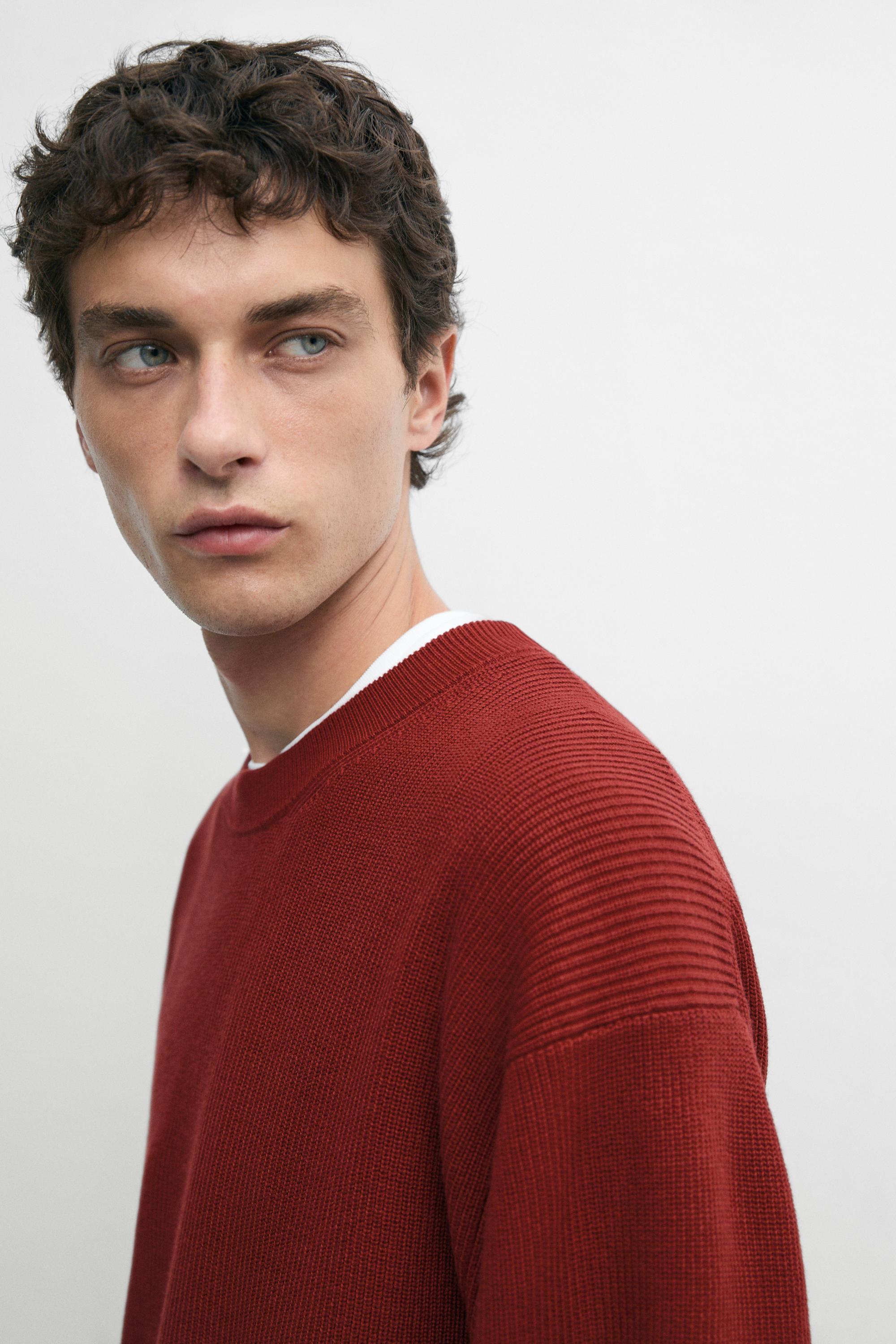 Round neck knit sweater — ORANGE
