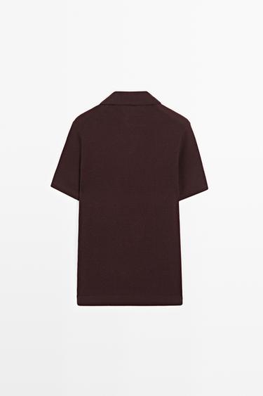 Cotton blend knit V-neck polo shirt — BURGUNDY 6