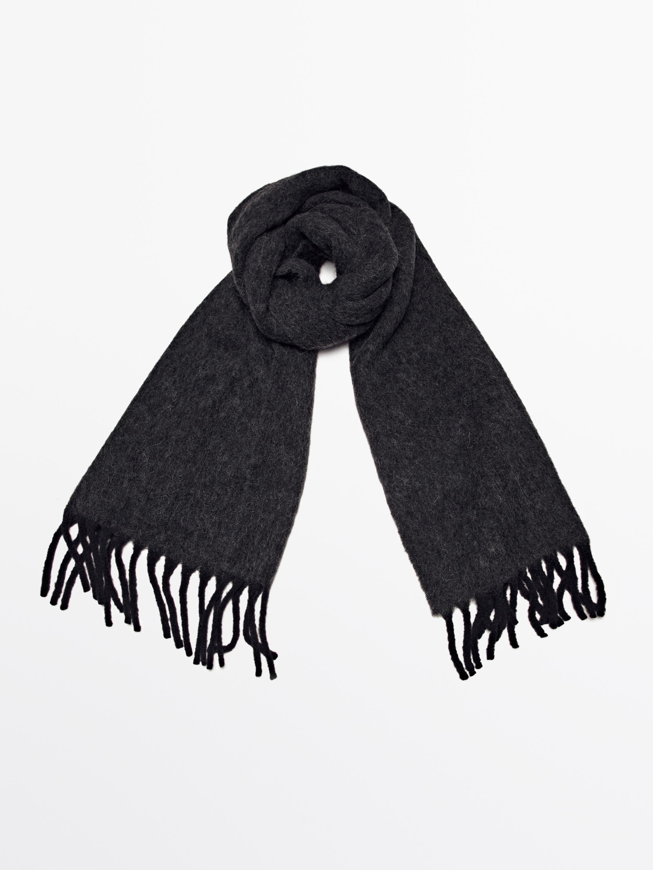 Wool blend scarf with fringing · Charcoal, Navy Blue · Scarves ...