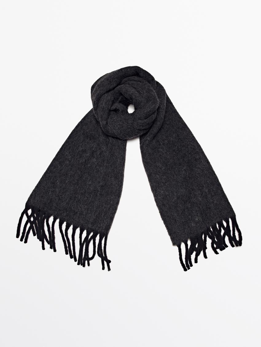 Wool Blend Scarf With Fringing · Charcoal Navy Blue · Scarves Massimo Dutti 7790