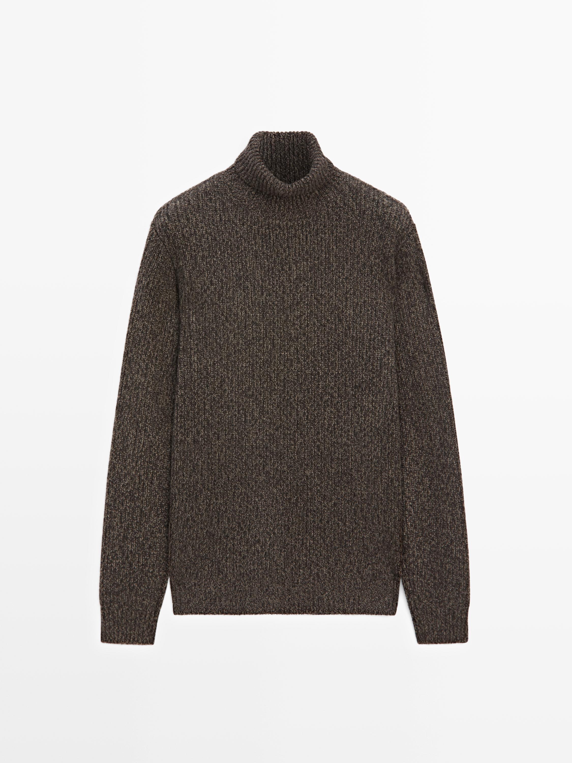 100% wool mouliné knit sweater with high neck