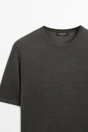 Wool-blend short-sleeve knit sweater — Greyish green 4