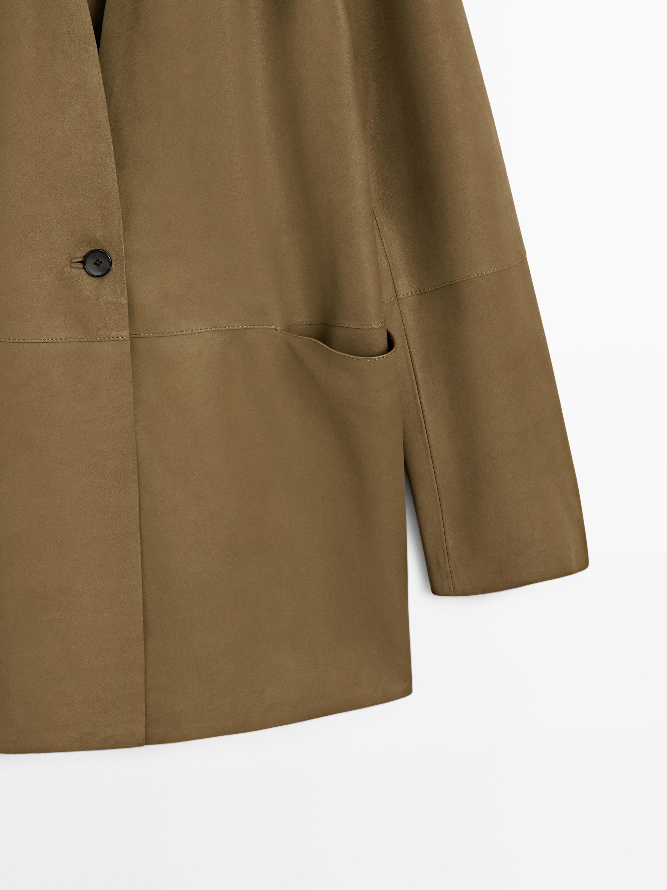 100% suede leather blazer with button detail - STUDIO — KHAKI