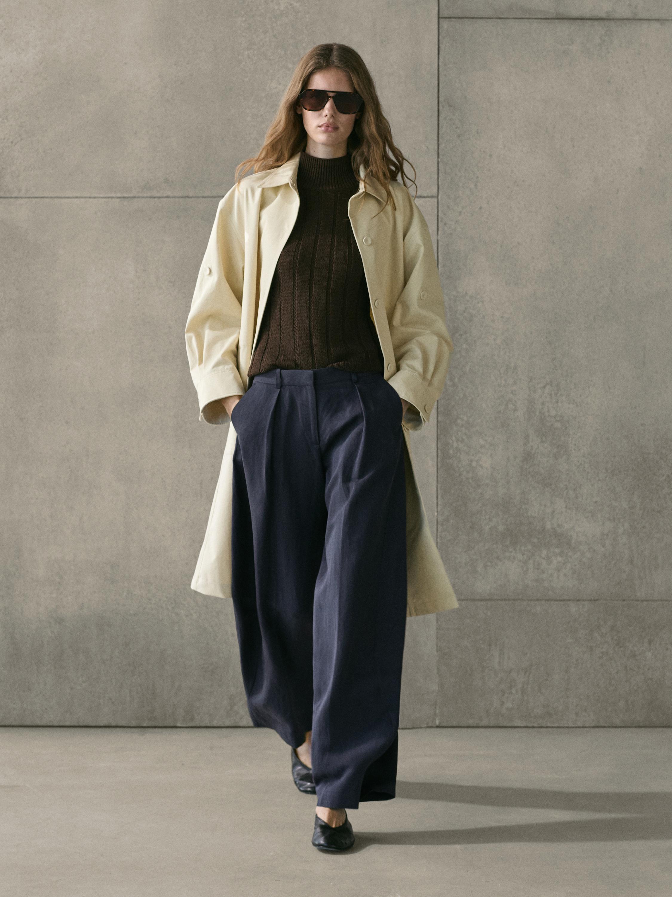 Flowing trousers with darts — NAVY BLUE
