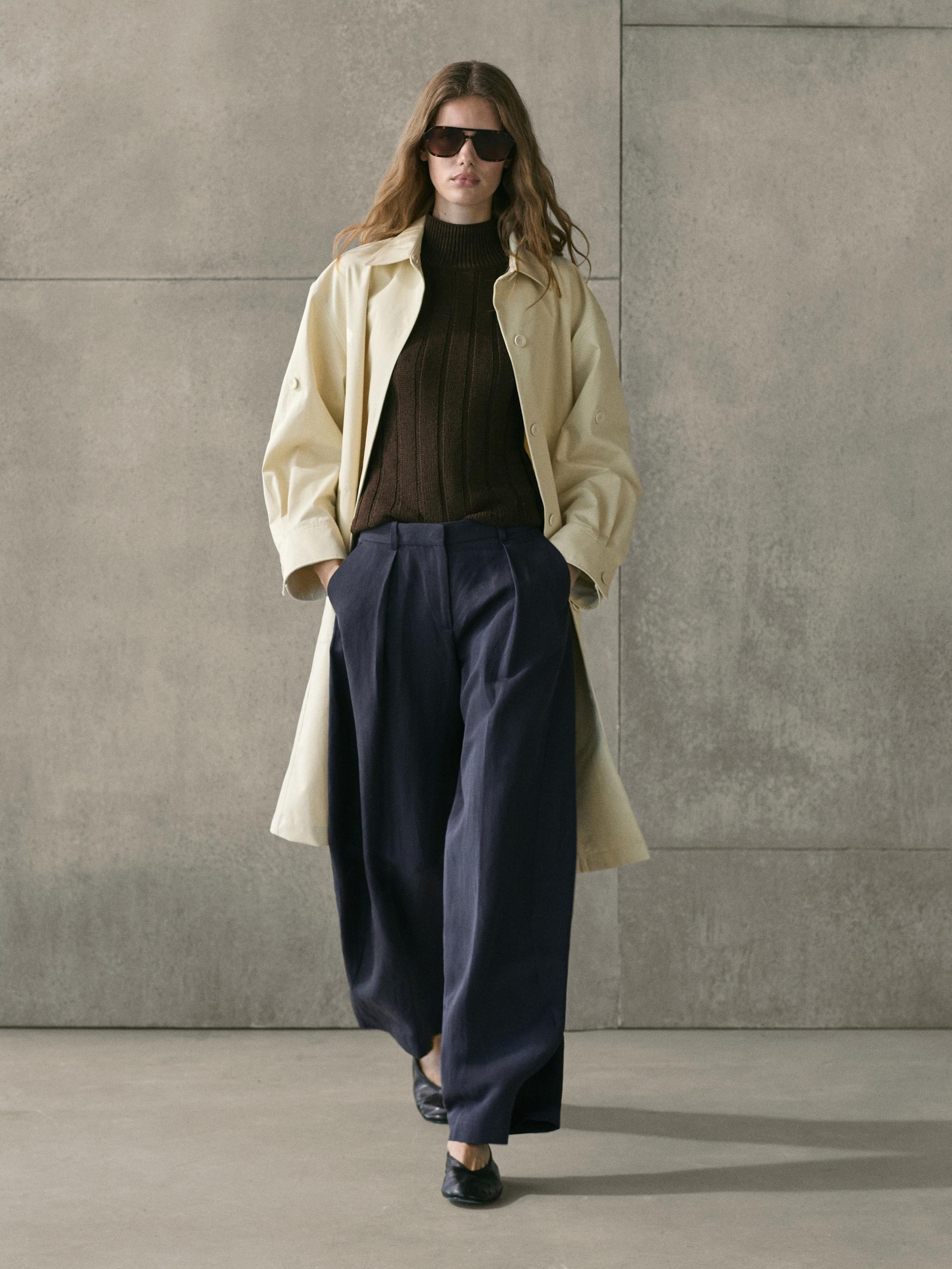 Pantalón Fluido Detalle Pinzas - Azul Marino - 38 - Massimo Dutti - Mujer