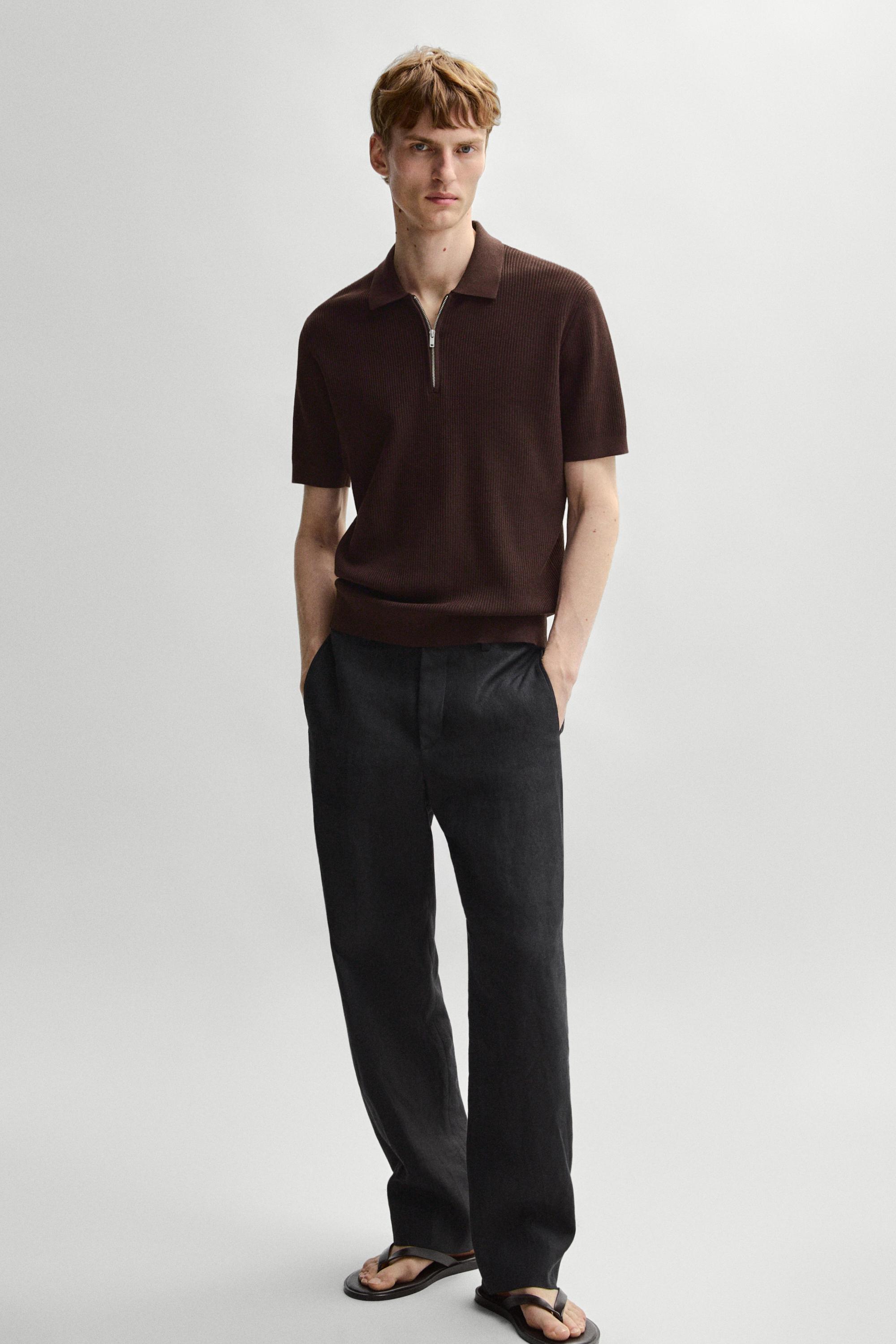Knit polo sweater with quarter-zip collar — BURGUNDY