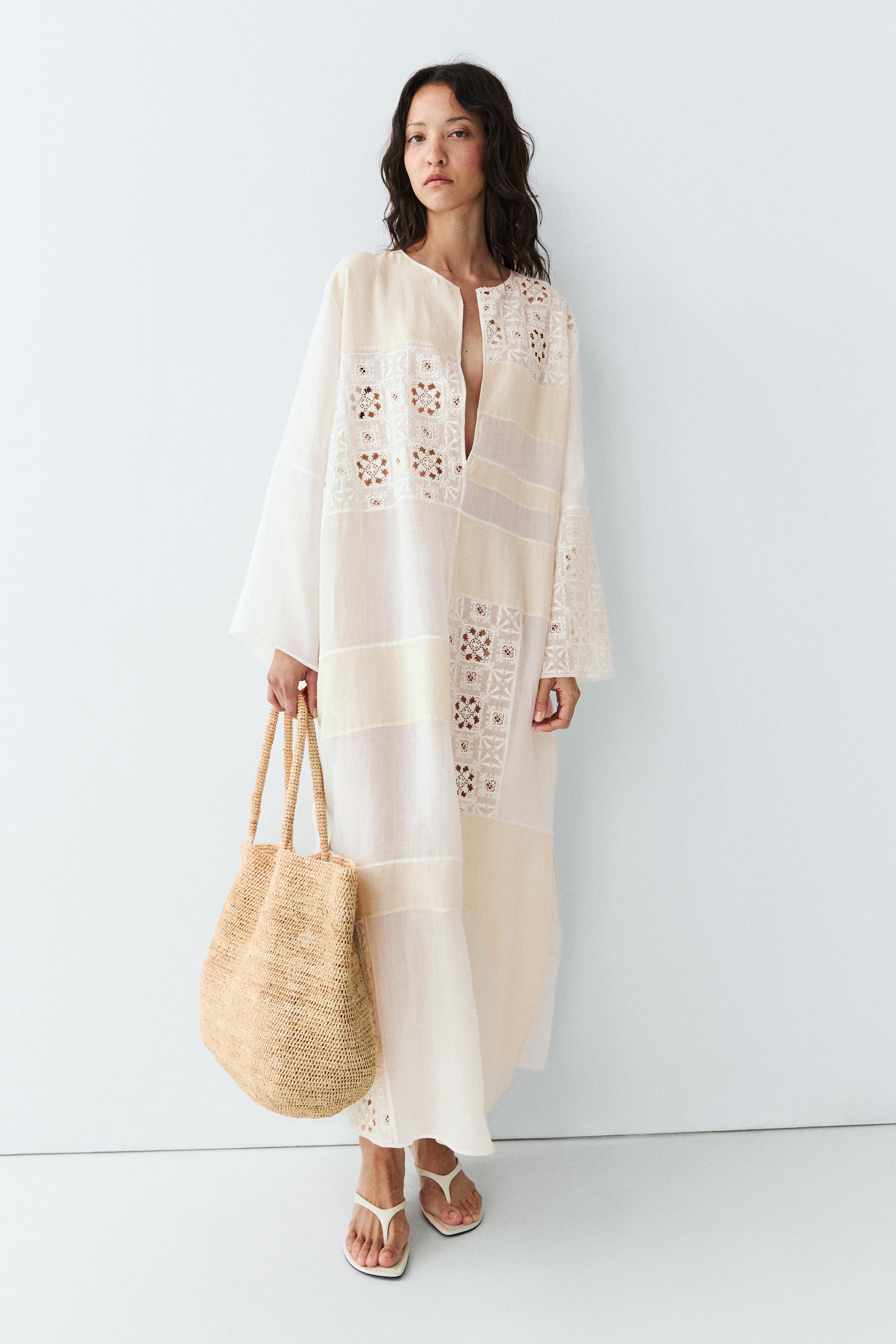 Flowing embroidered kaftan dress — WHITE
