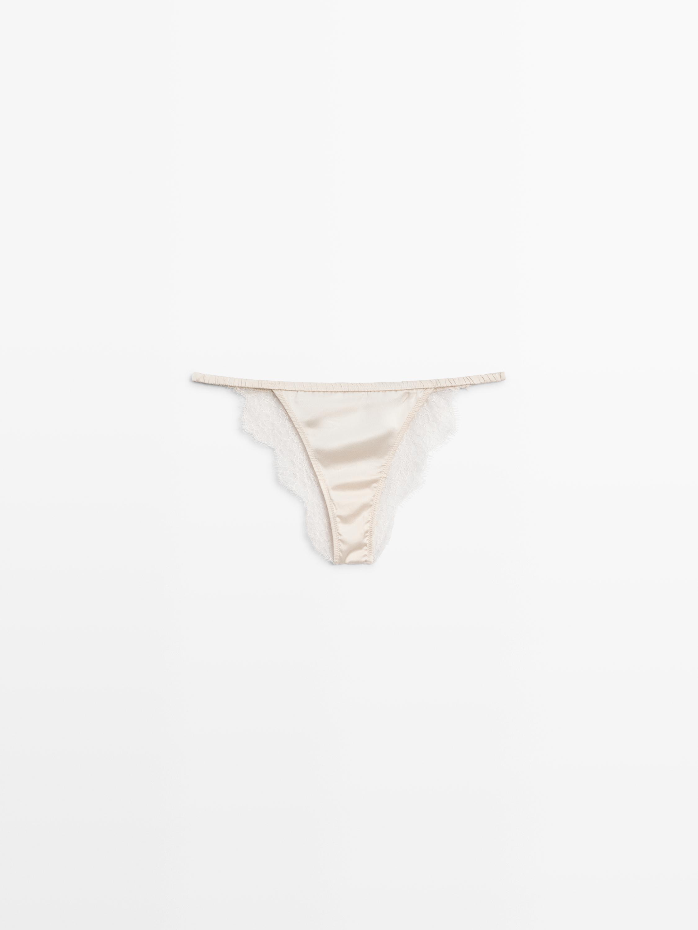 Silk briefs with lace detail — CREAM