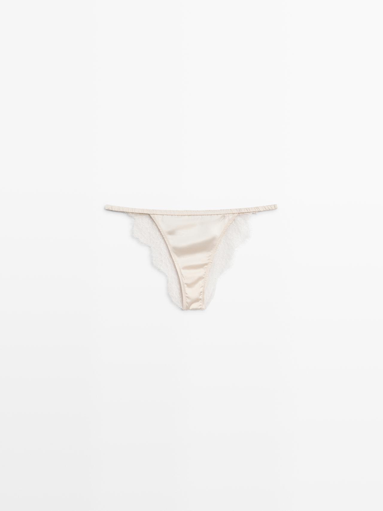 Silk briefs with lace detail — CREAM