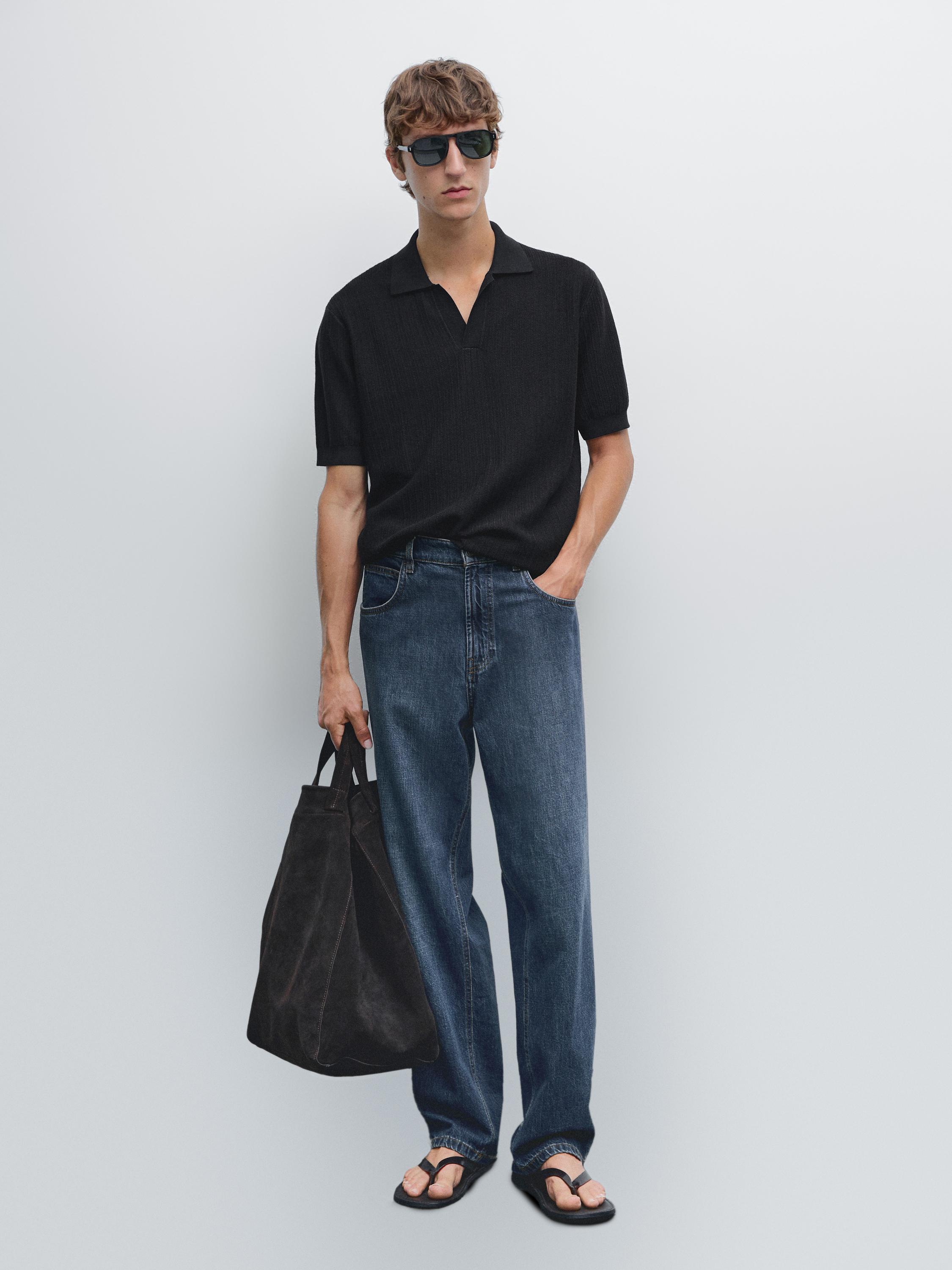 Kortermet, jacquardstrikket poloskjorte