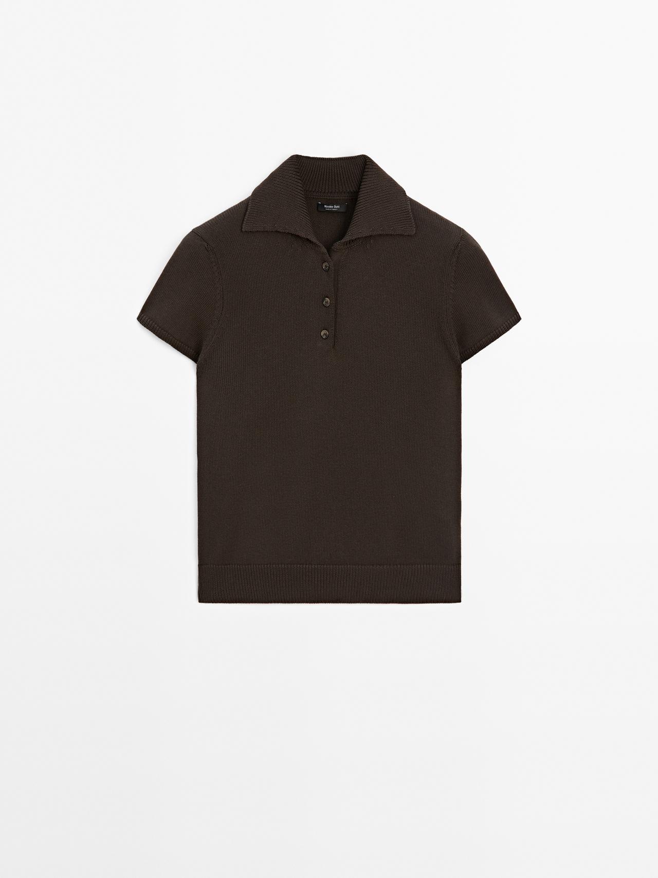 Massimo Dutti - Dames - Tricot Polo Met Korte Mouw - Bruin - M
