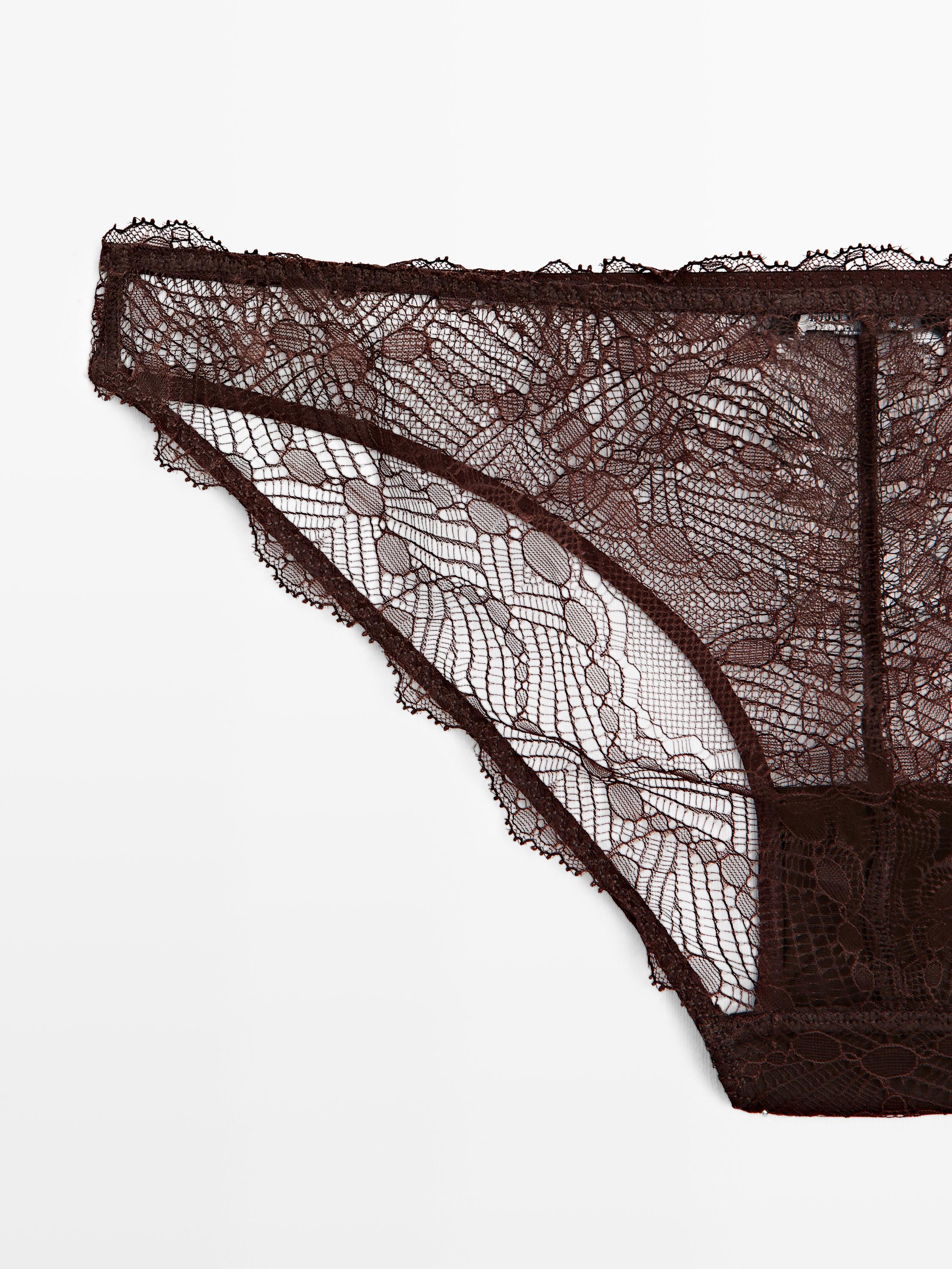 Lace briefs with blonde lace detail — BROWN