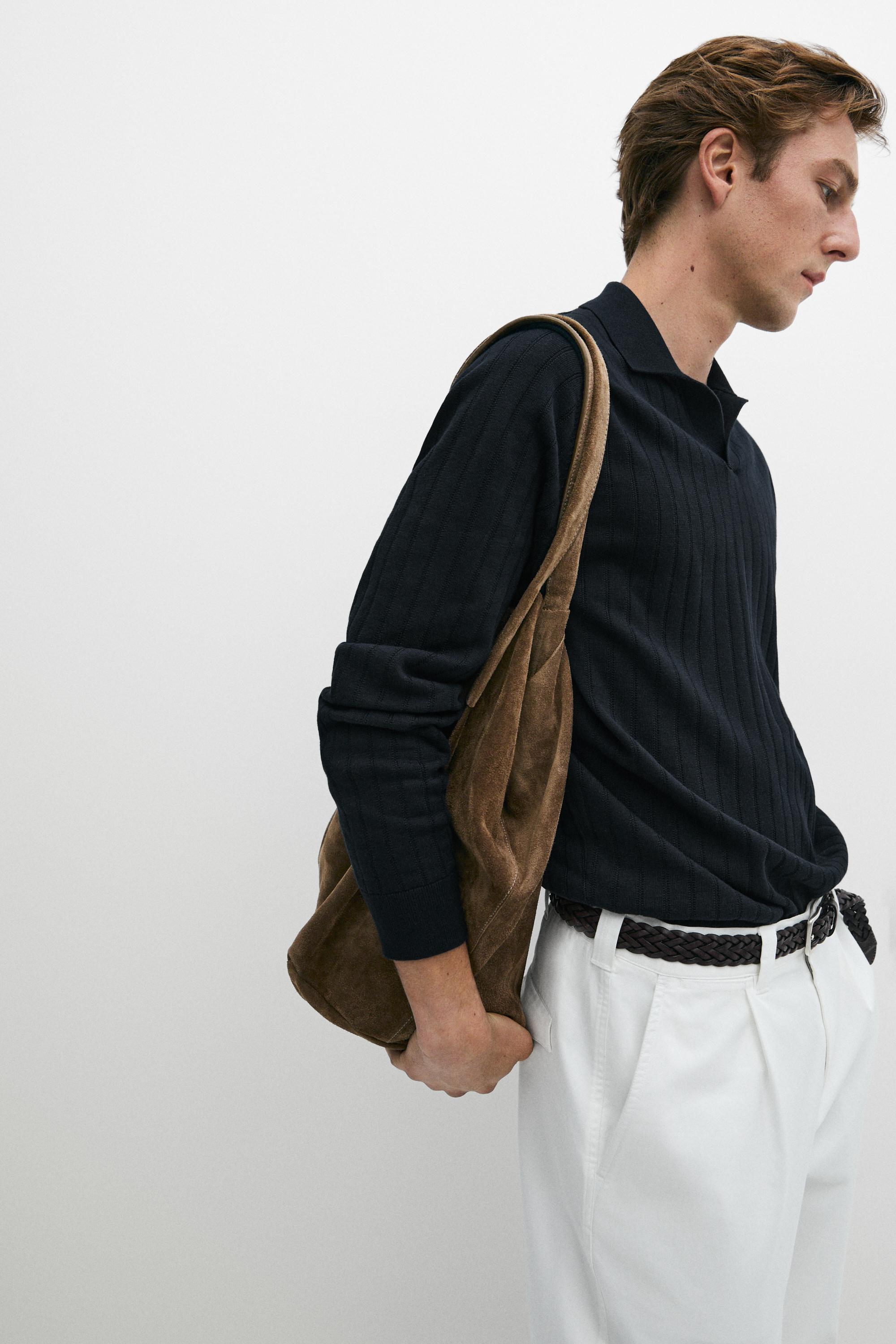 100% Cotton Knit Polo Sweater — NAVY BLUE