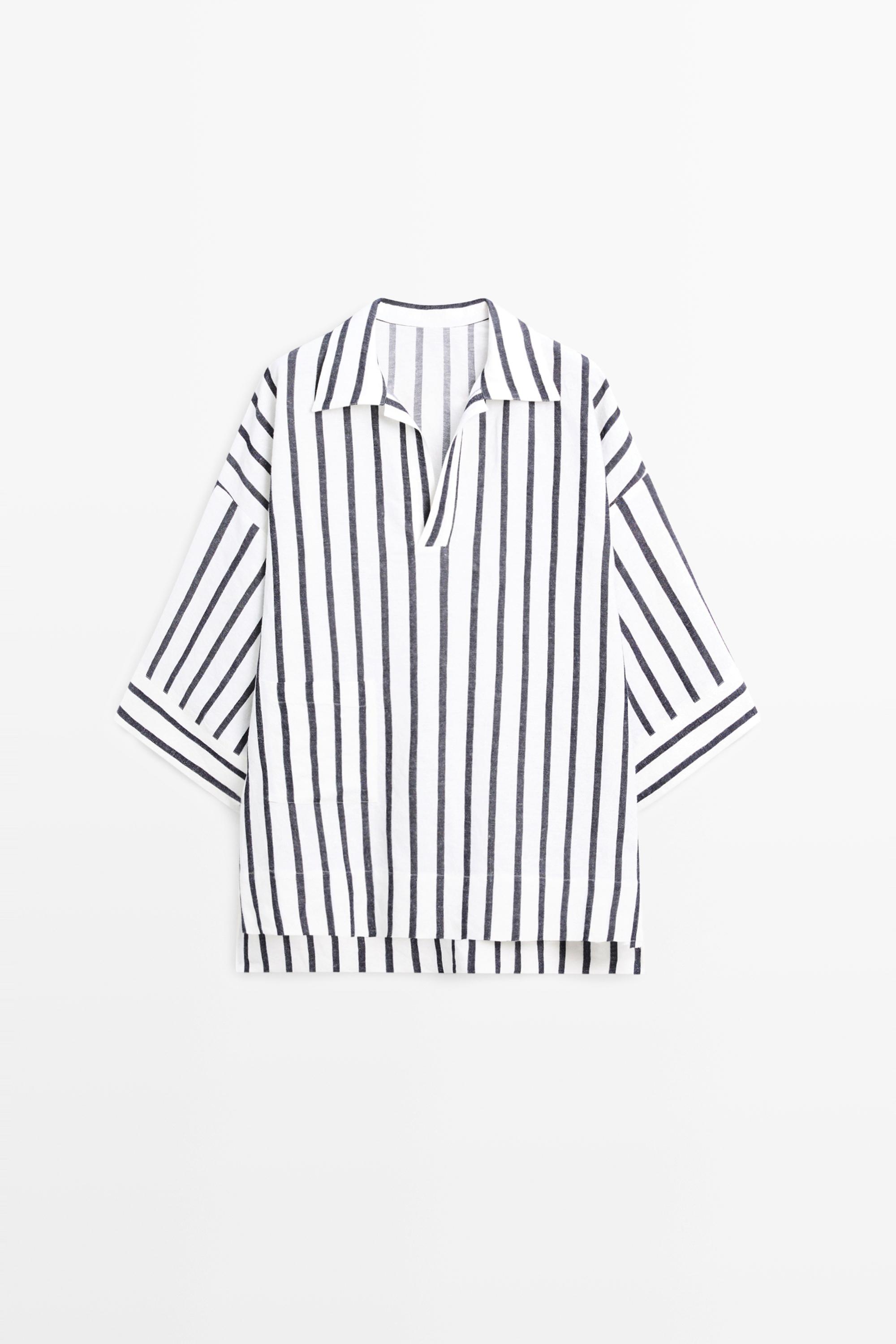 Striped oversize linen blend shirt