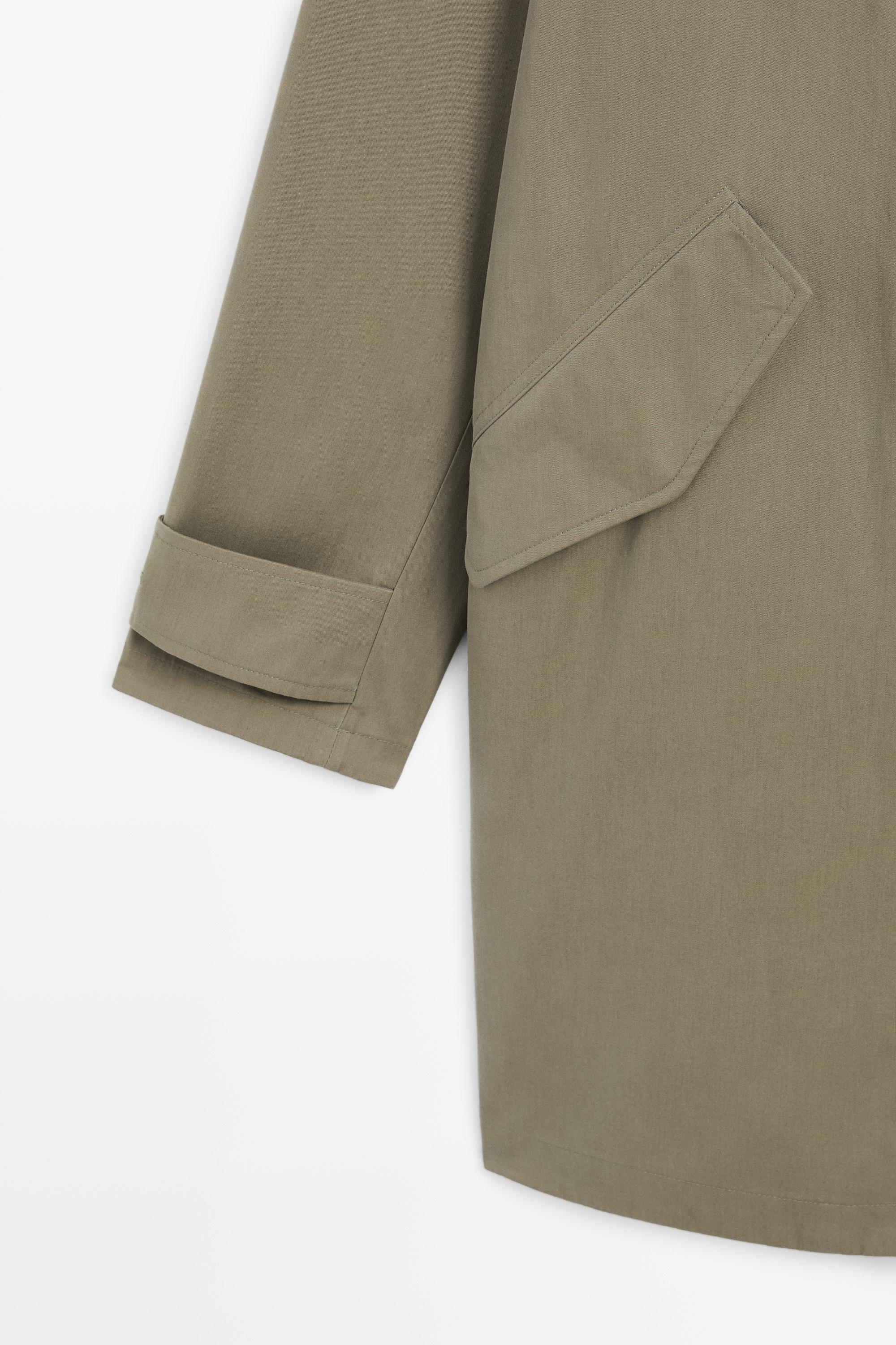 Long high neck 100% cotton parka — PALE KHAKI