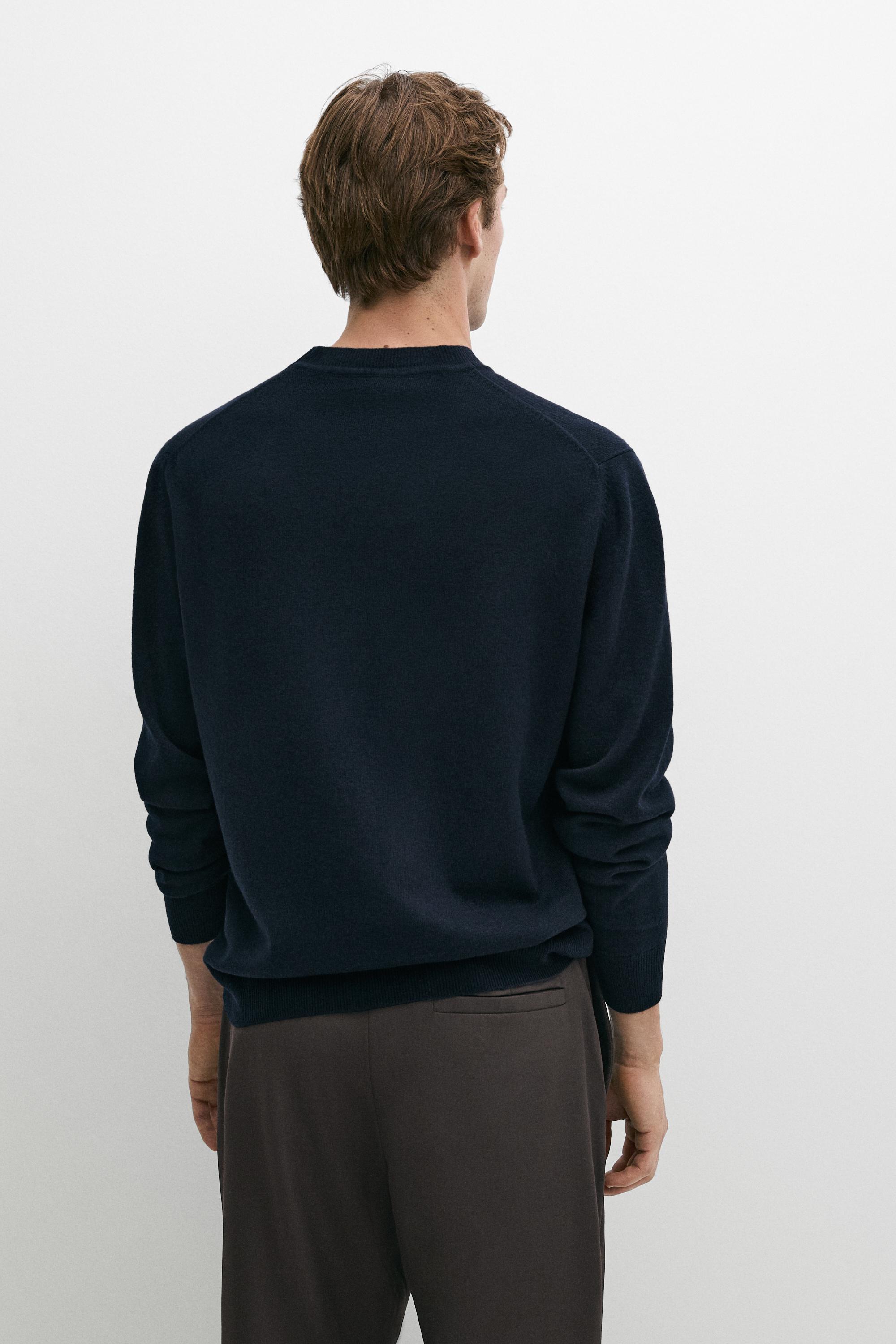 Wool blend round neck knit sweater — NAVY BLUE