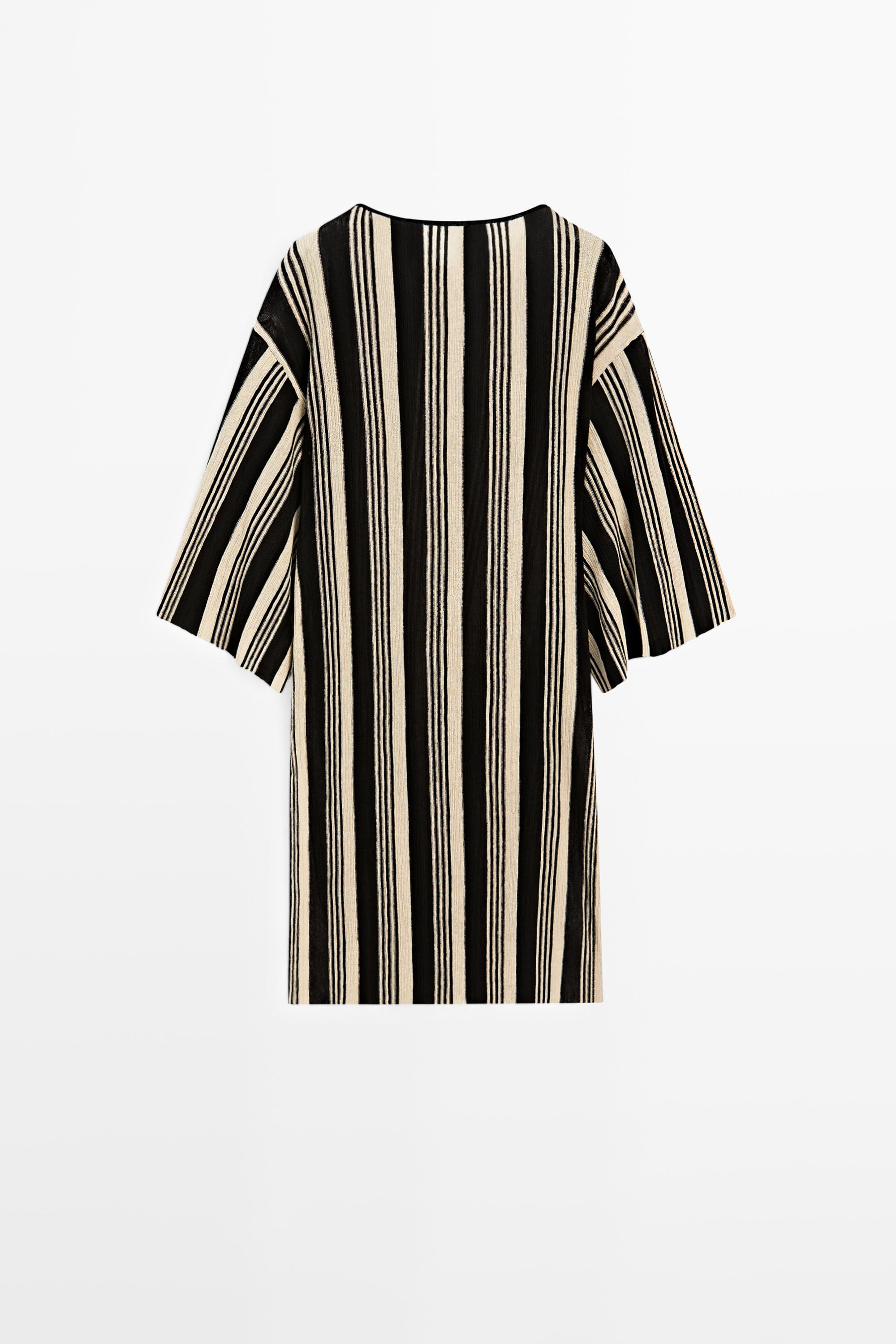 Striped knit kaftan sweater — BLACK