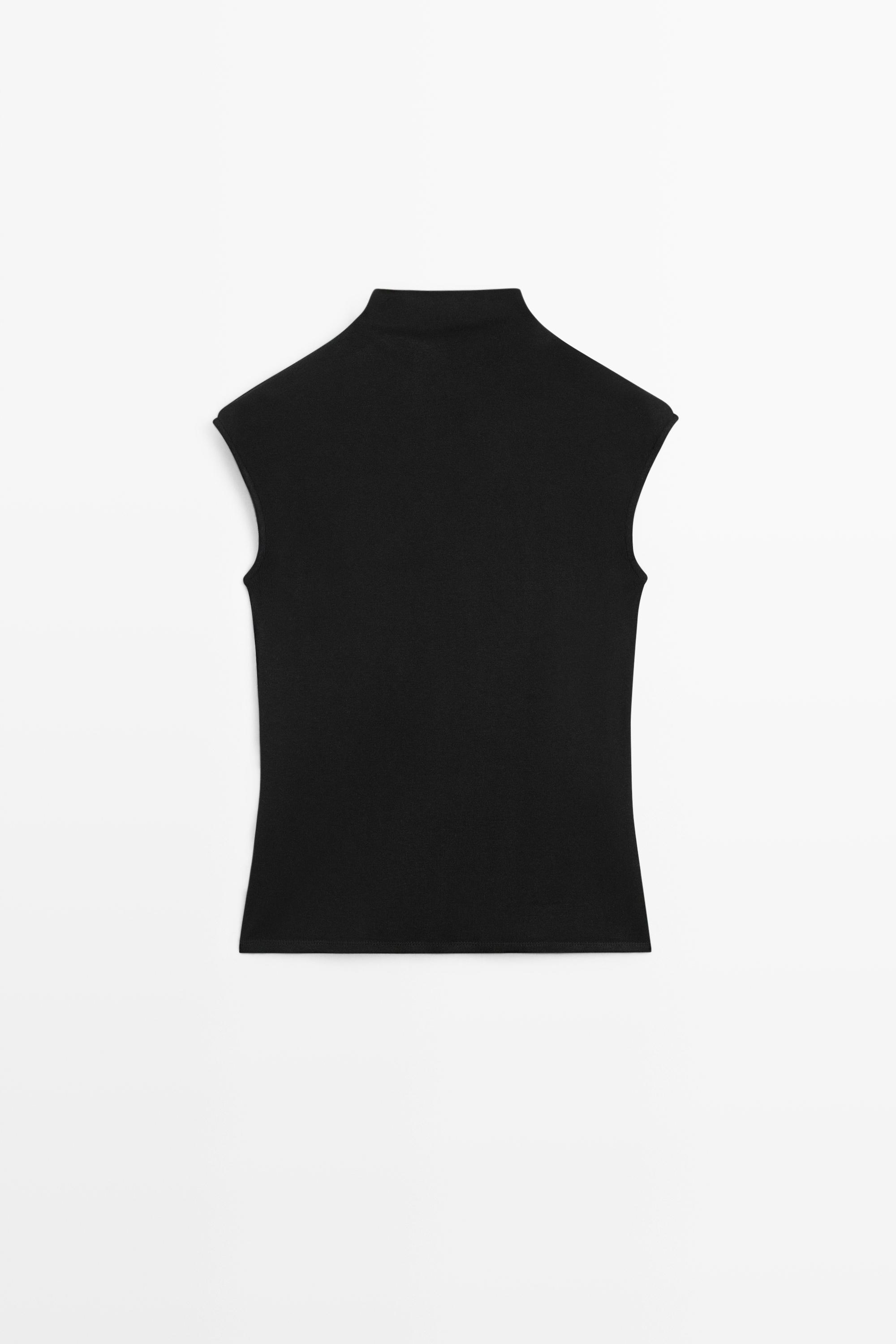 Funnel neck knit top — BLACK