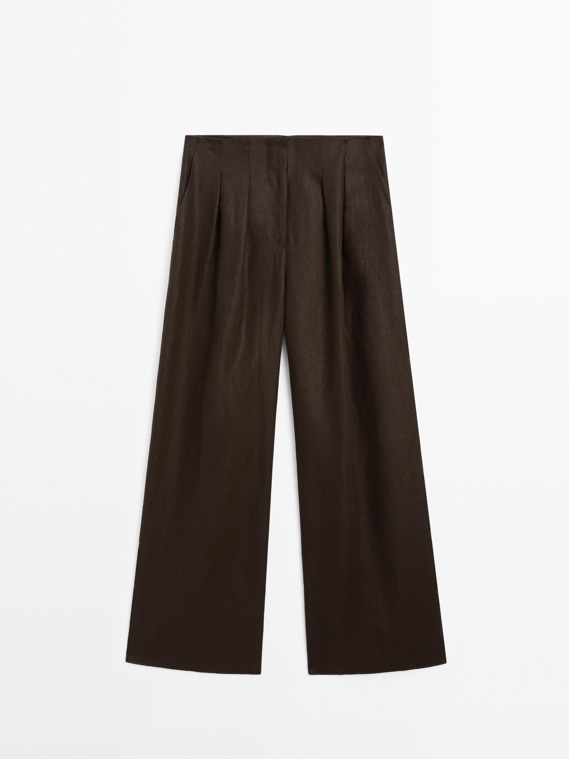 Pantaloni largi din in cu pense duble - Studio