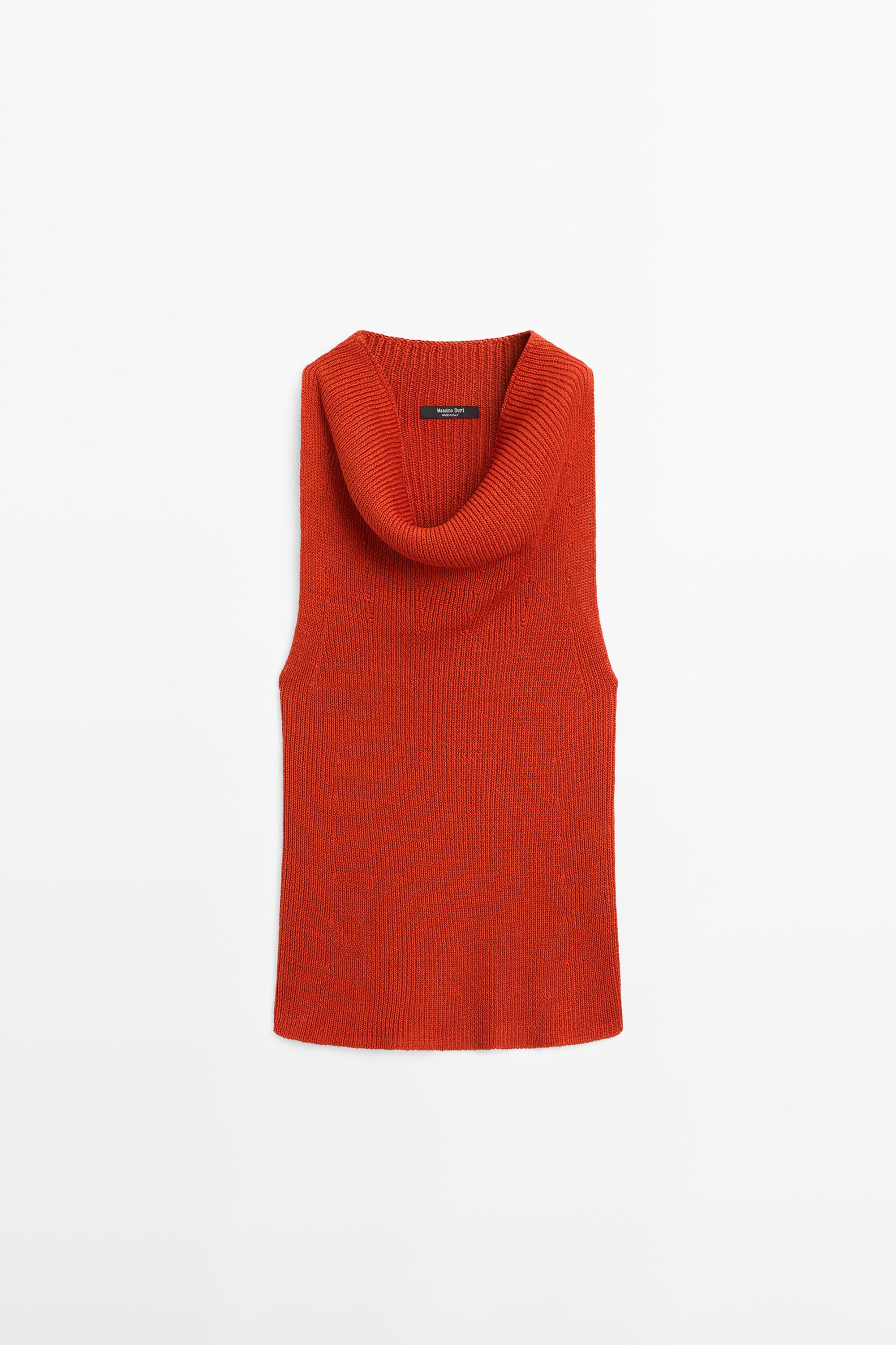 Cotton top with cowl neckline — BURNT ORANGE