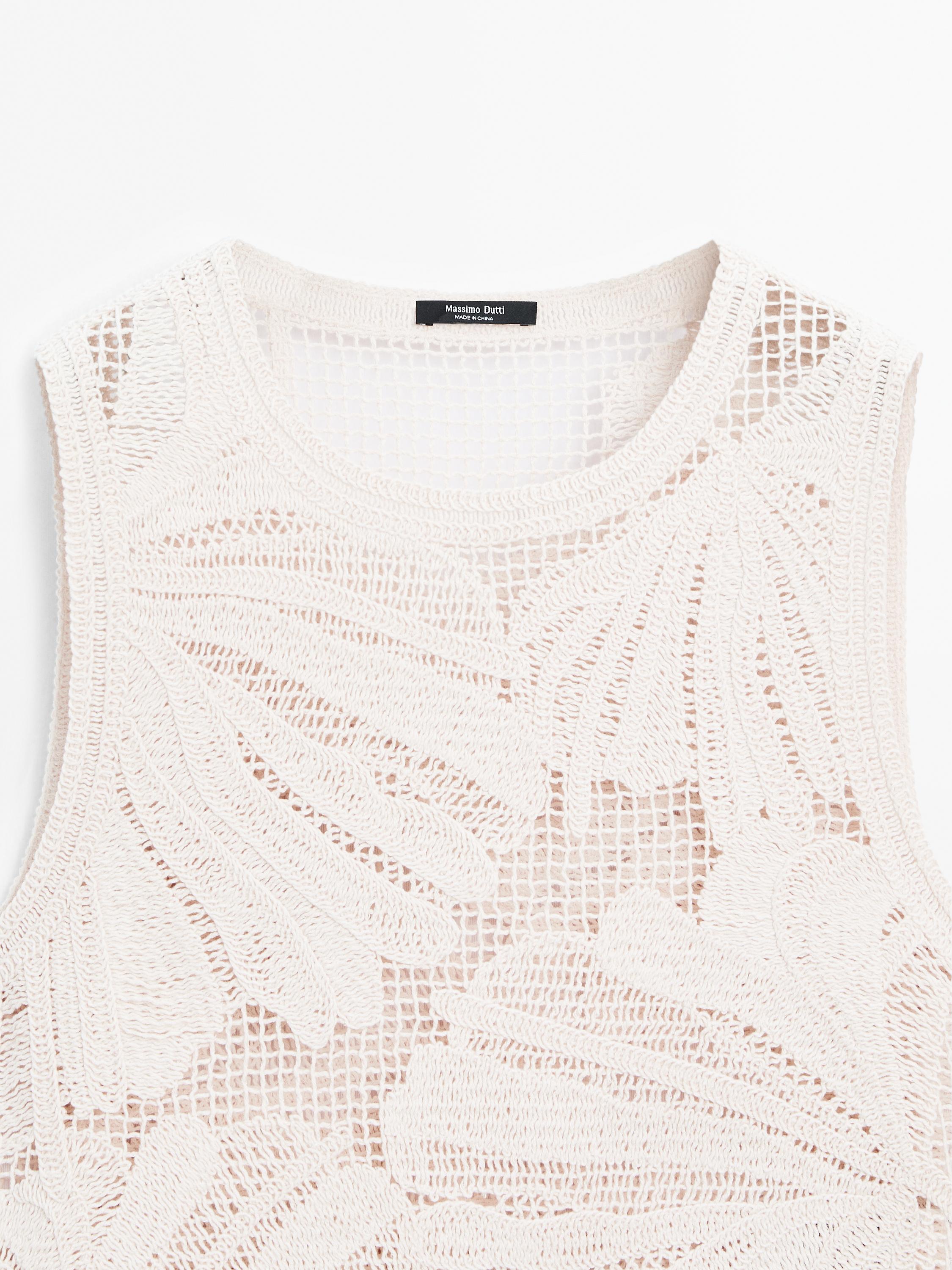 Openwork Top Openwork crochet top with floral detail · Cream · T-shirts And Polo ...