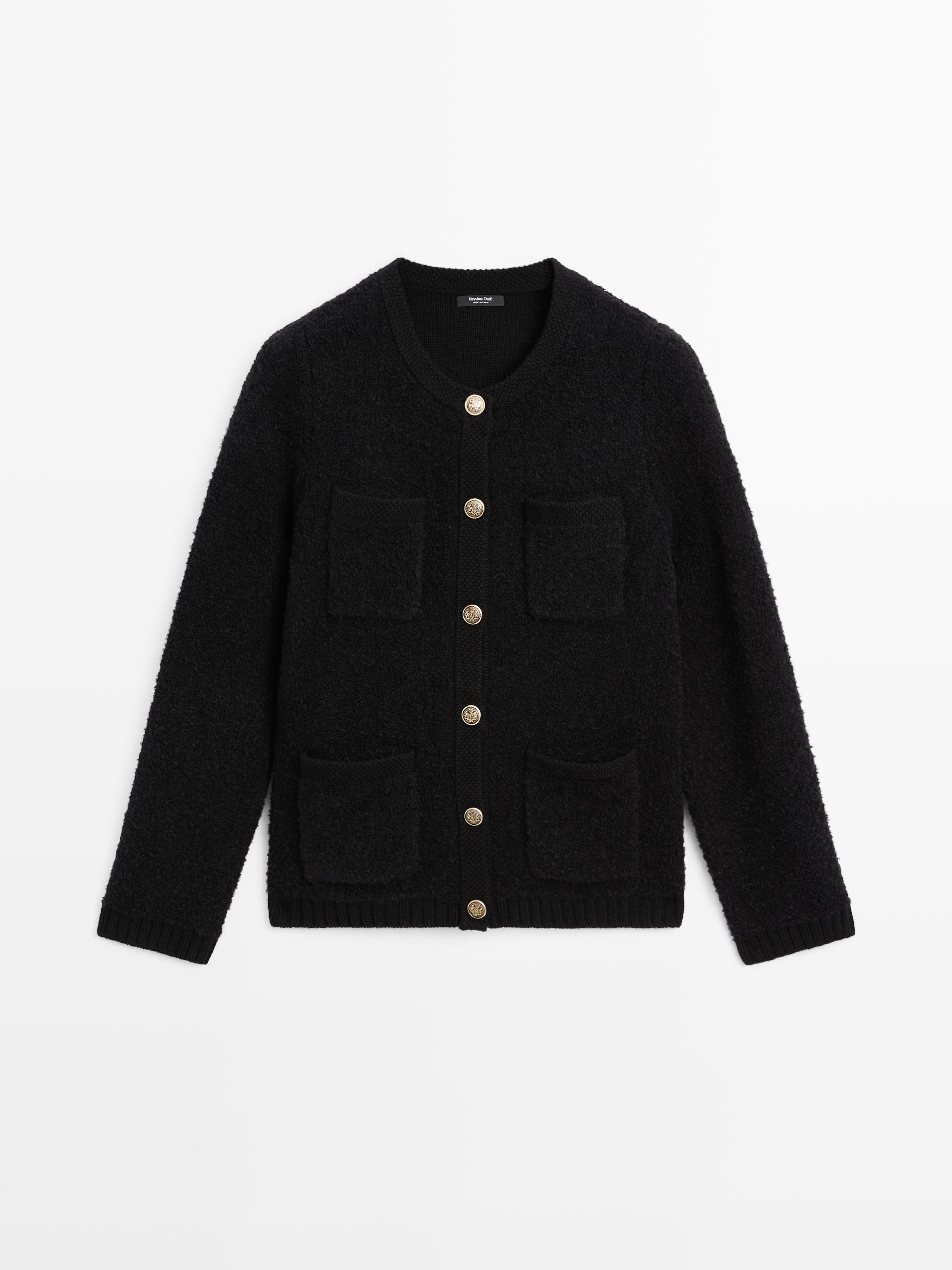 Wool blend knit cardigan with gold buttons