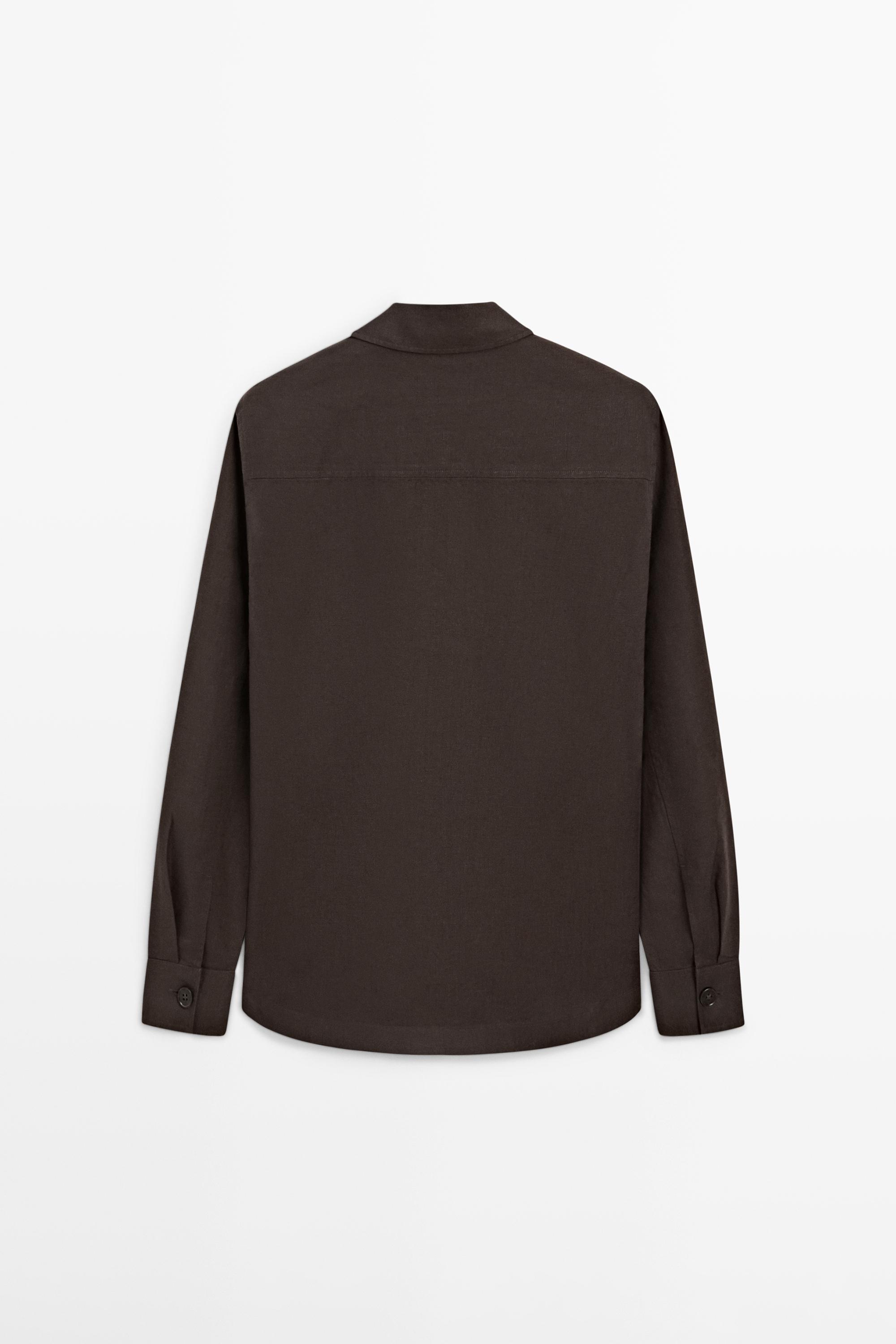 Linen total look overshirt with pocket details — BROWN