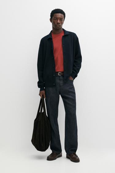 100% cotton polo collar knit cardigan — NAVY BLUE 1