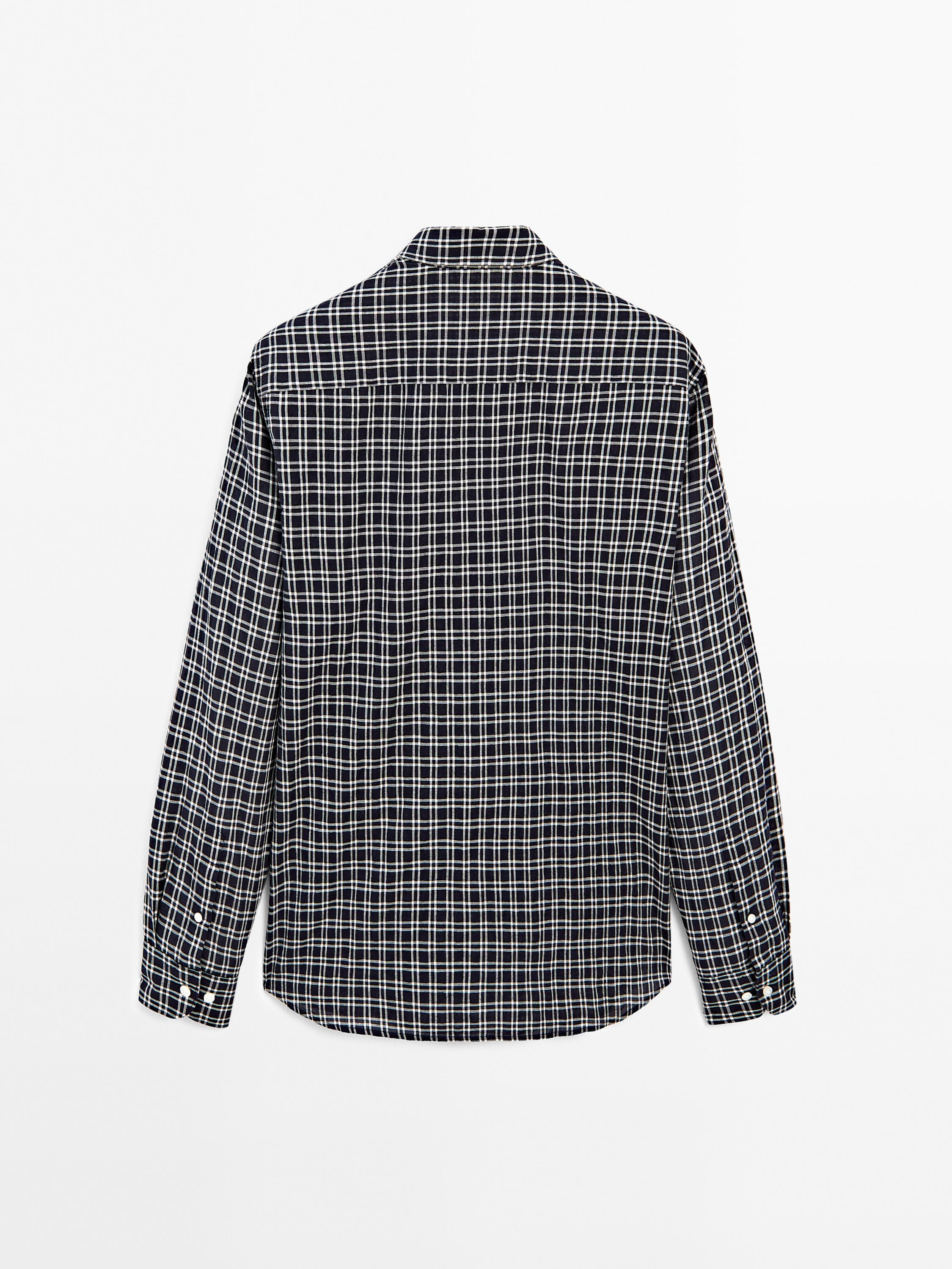 Regular fit check cotton blend shirt