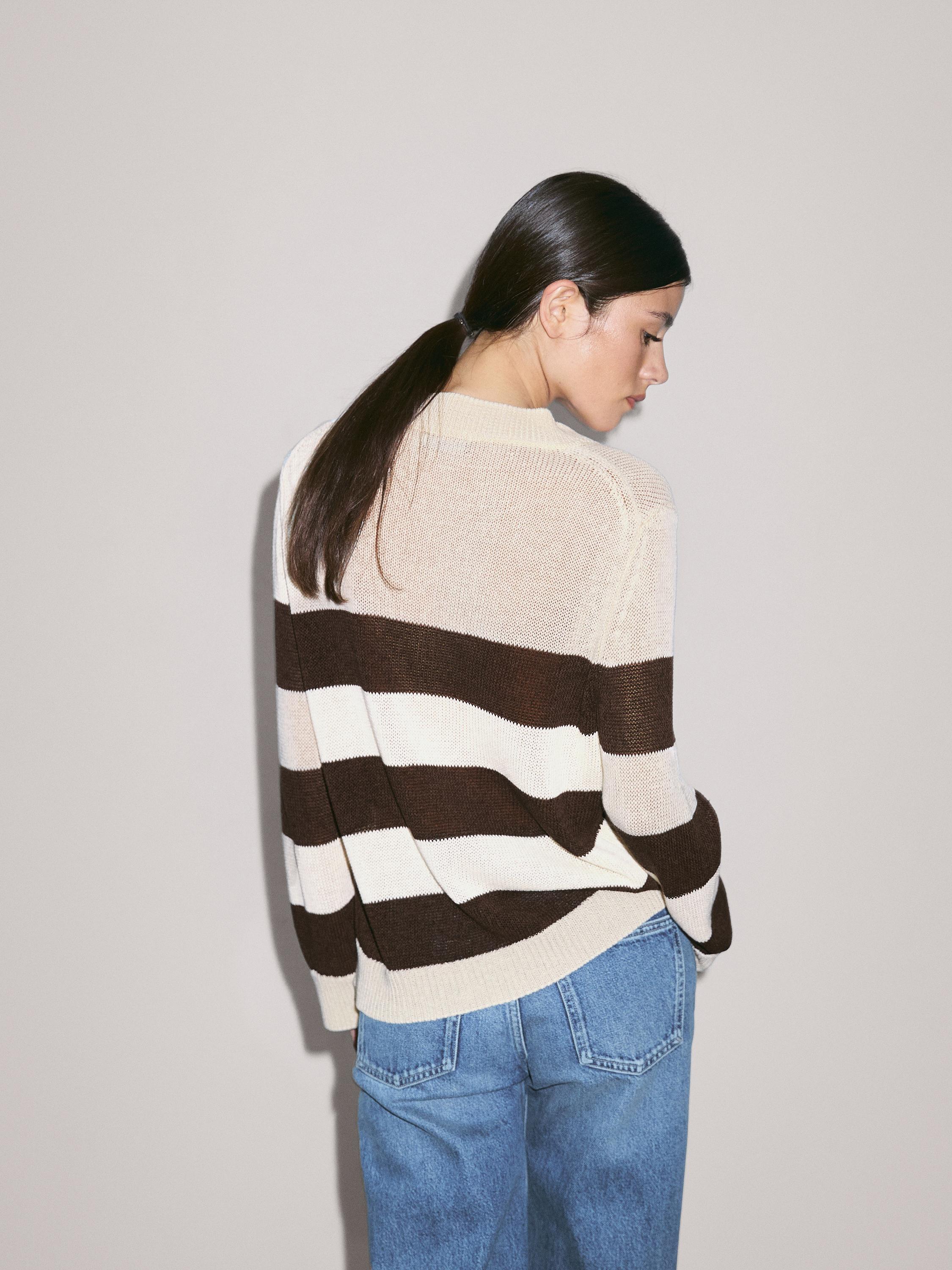 Striped cotton blend knit sweater