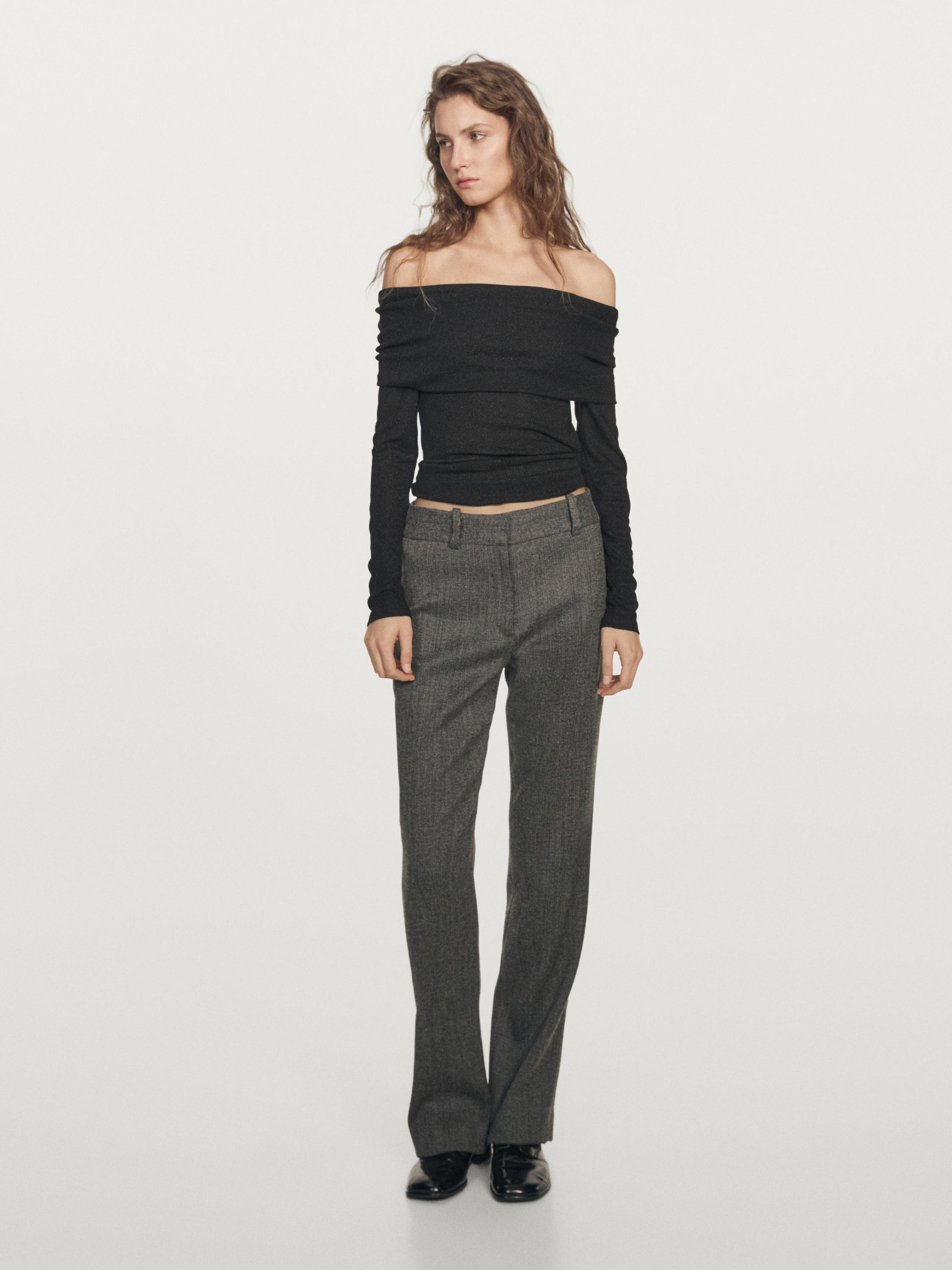 Ribbed long sleeve T-shirt with metallic finish