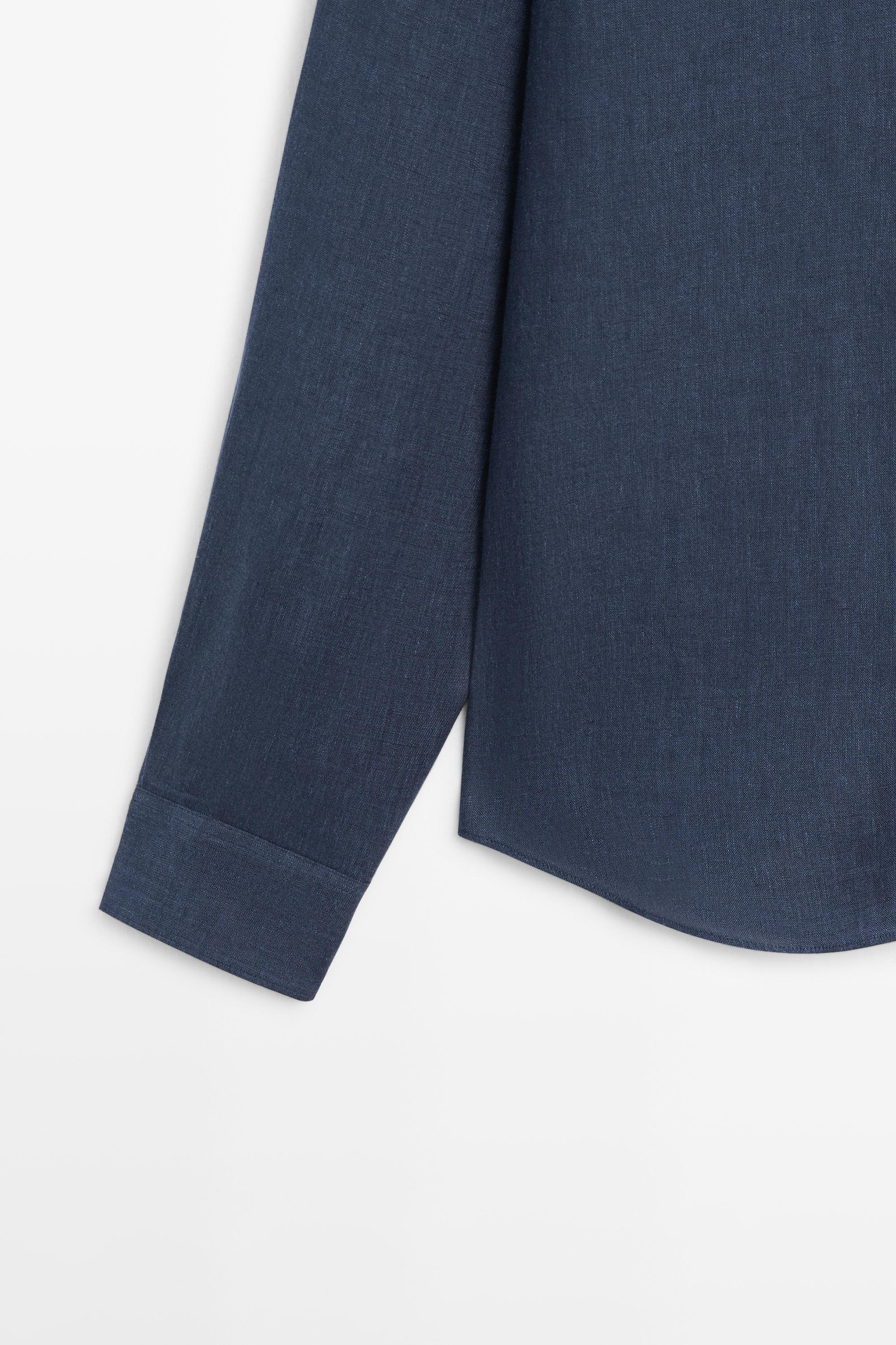 100% linen regular fit shirt — PETROL BLUE