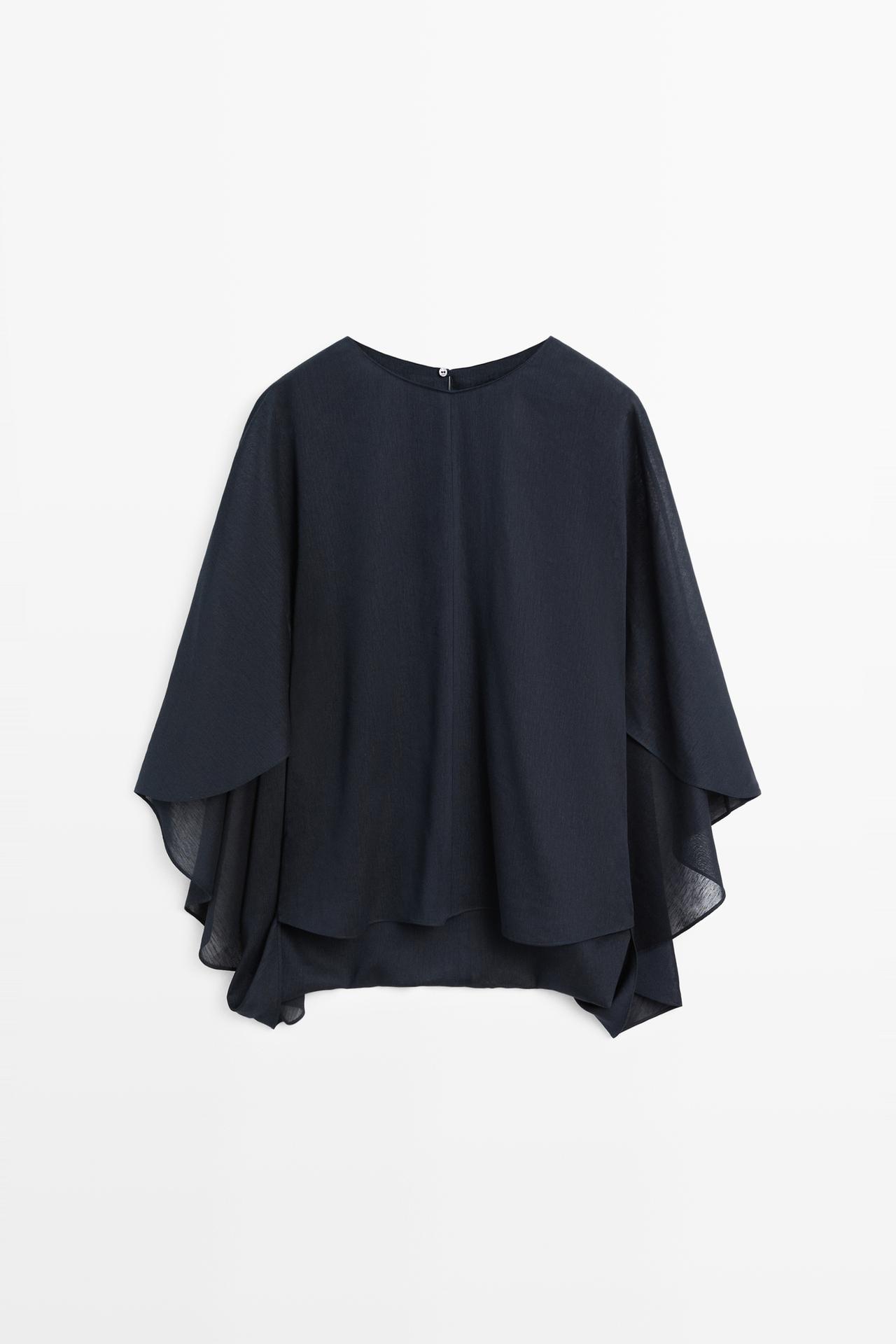 Asymmetric flowing cape — DARK BLUE