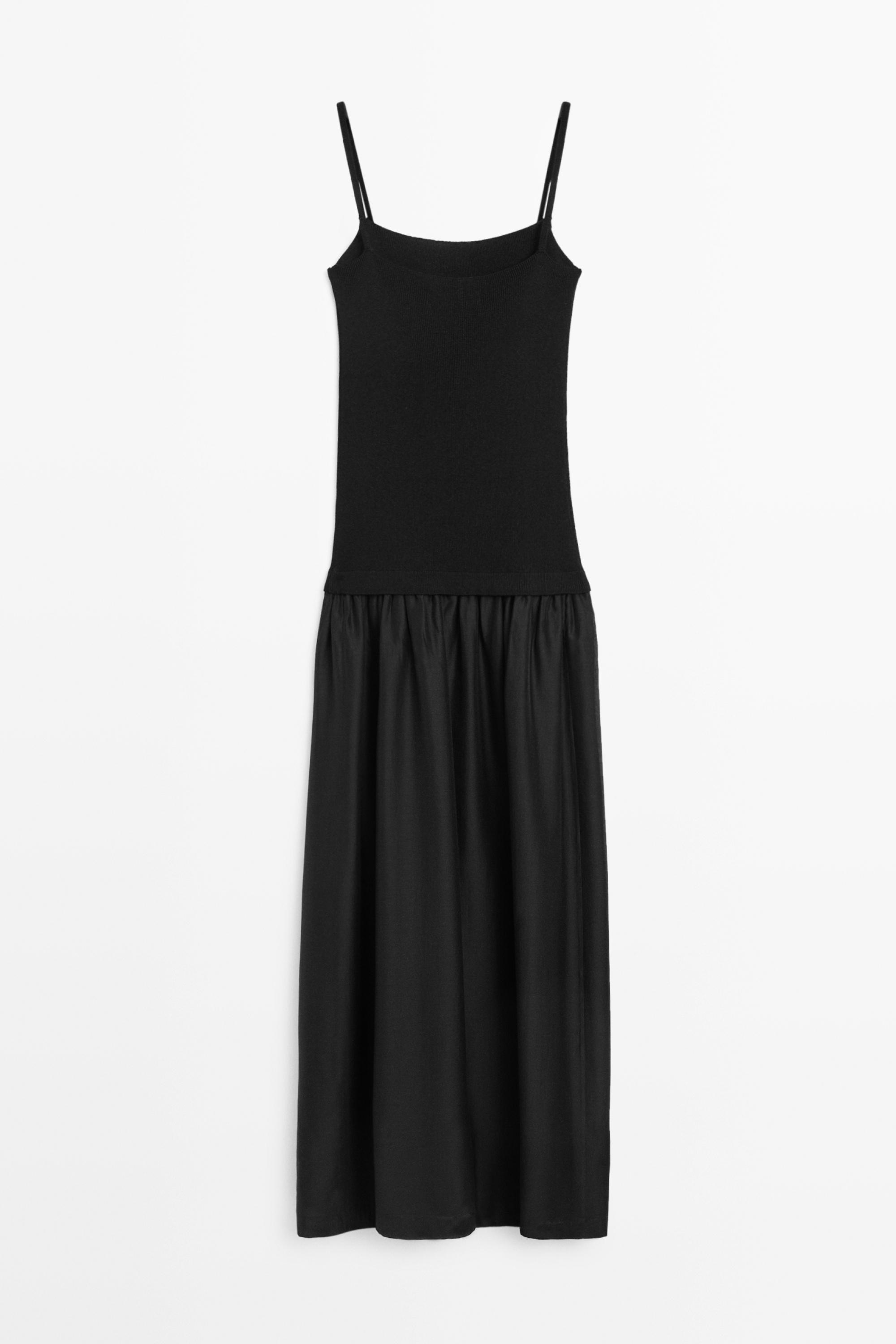 Combined strap midi dress — BLACK