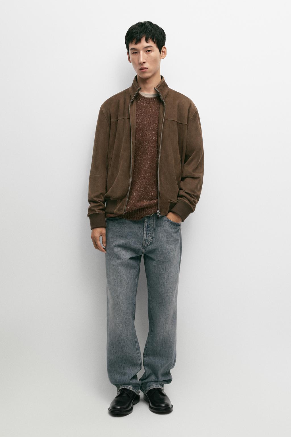 Combined suede bomber jacket
