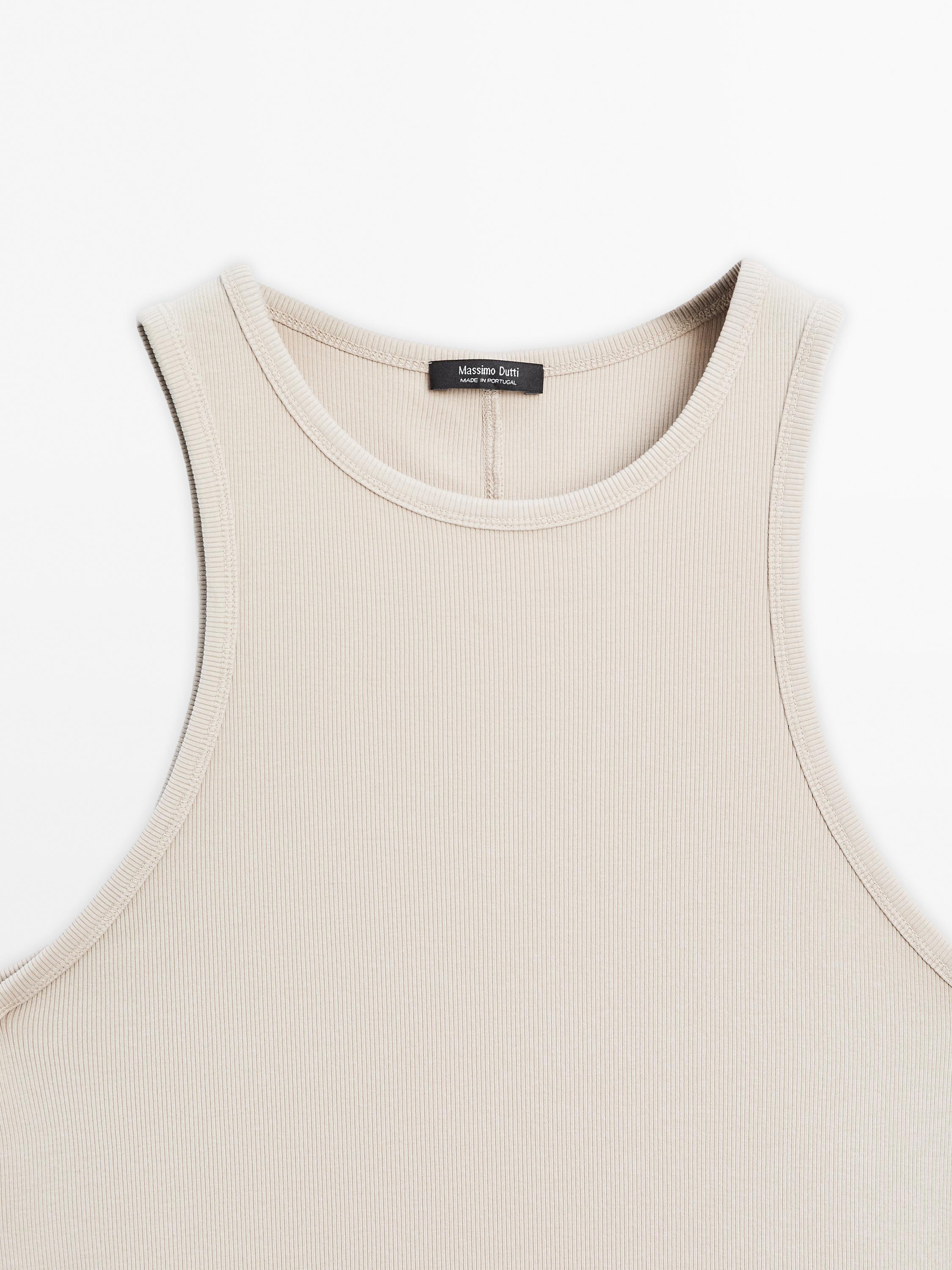 Cotton blend halter-neck top · Stone, Cream, Red, Black