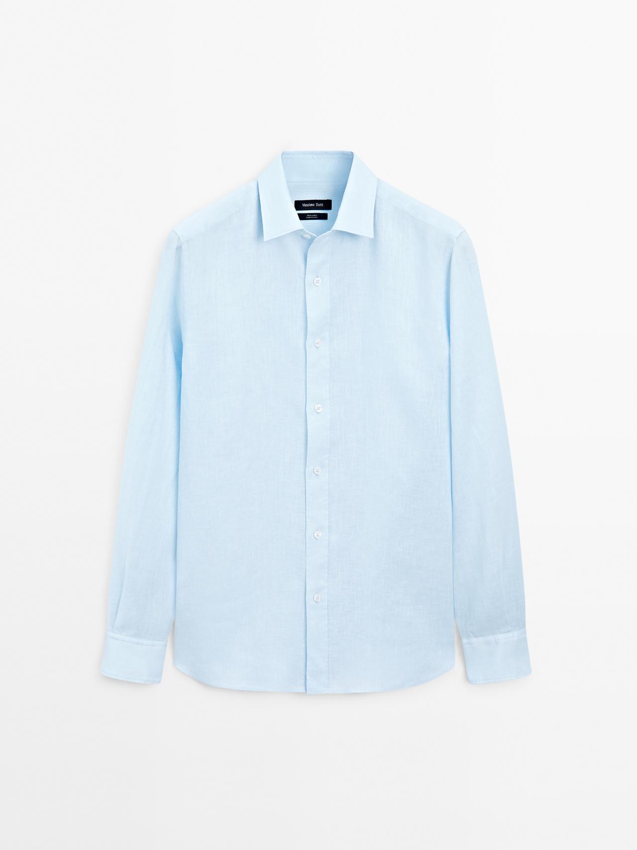 Massimo Dutti - Herre - Slim Fit Skjorte I 100% Hør - Himmelblå - Xl