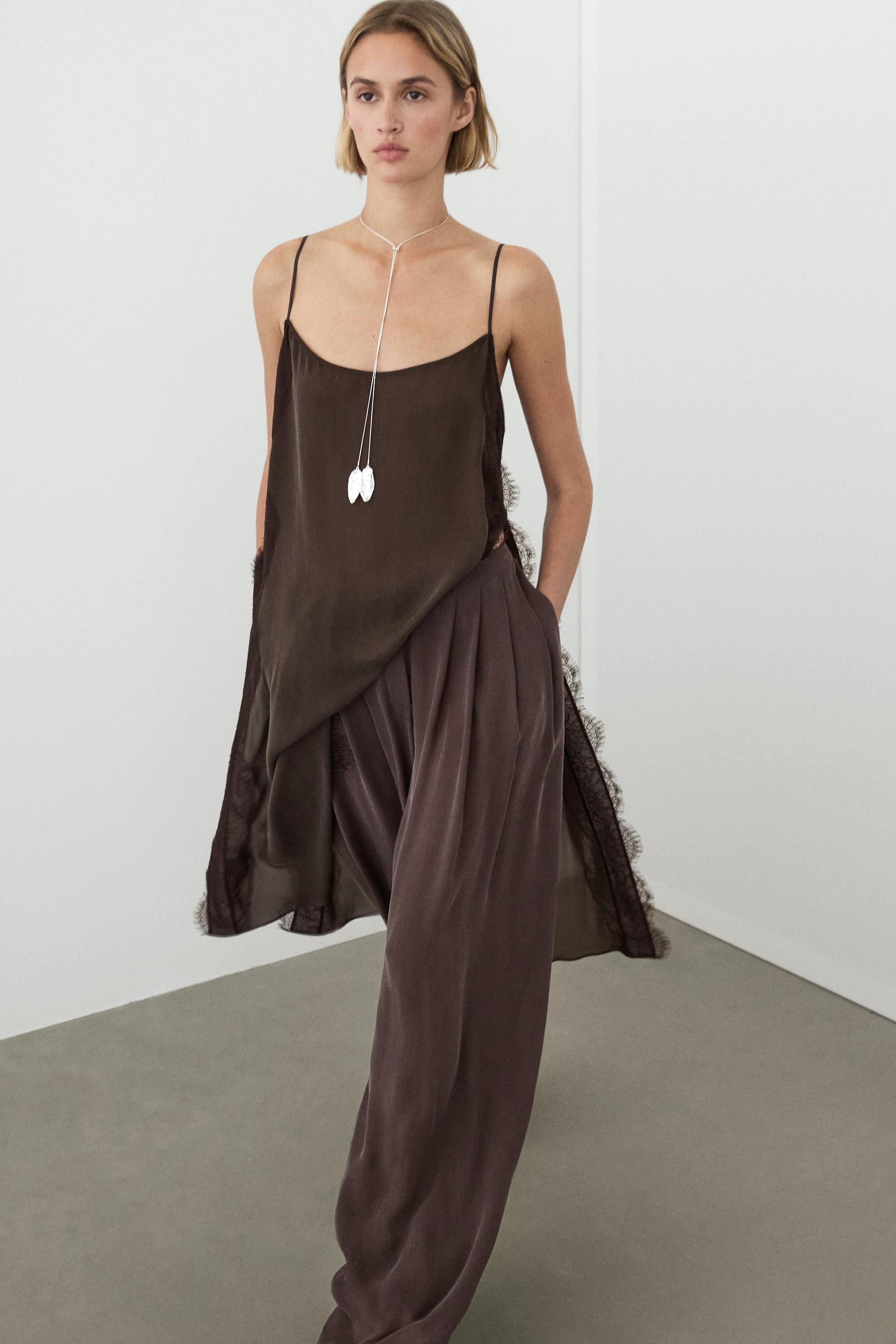 Total look camisole dress with lace detail — Chocolate